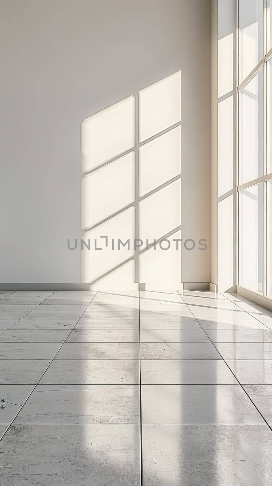 A large empty room with white walls and a white floor. The room is very clean and has a very modern look