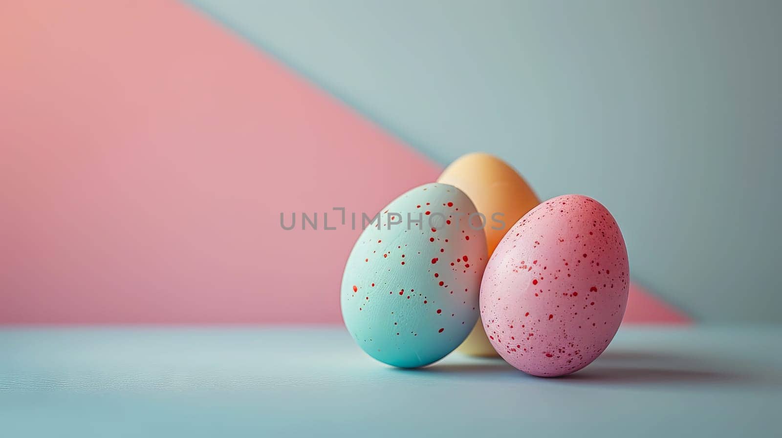 Easter eggs on blank background with pastel colours, leaving ample space for text