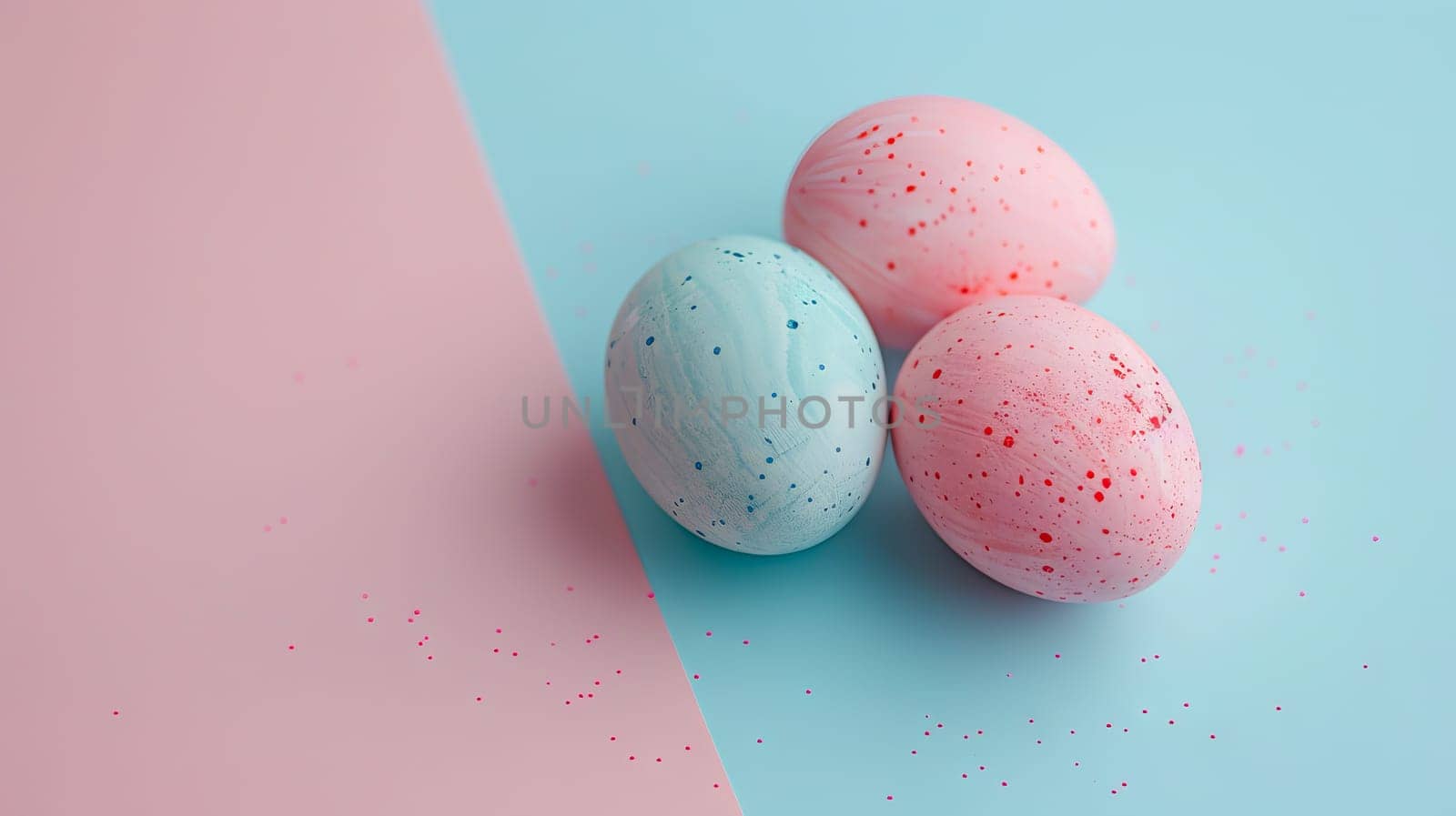 Easter eggs on blank background with pastel colours, leaving ample space for text