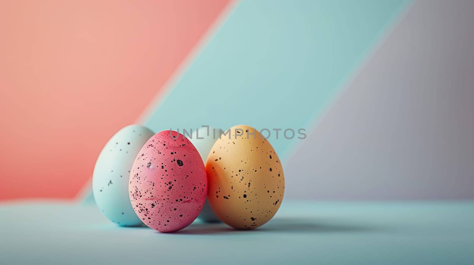 Easter eggs on blank background with pastel colours, leaving ample space for text