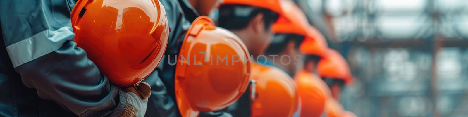 The close up picture of the group of the engineer with hardhat and standing next to the each other, the engineer require skill like technical experience, management and the communication skill. AIG43.