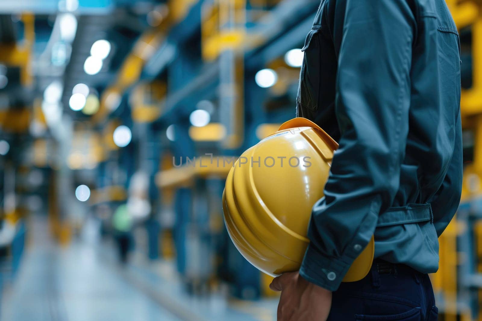 The close up picture view of the engineer with hardhat and standing inside a factory industry, the engineer also require skill like technical experience, management and the communication skill. AIG43.