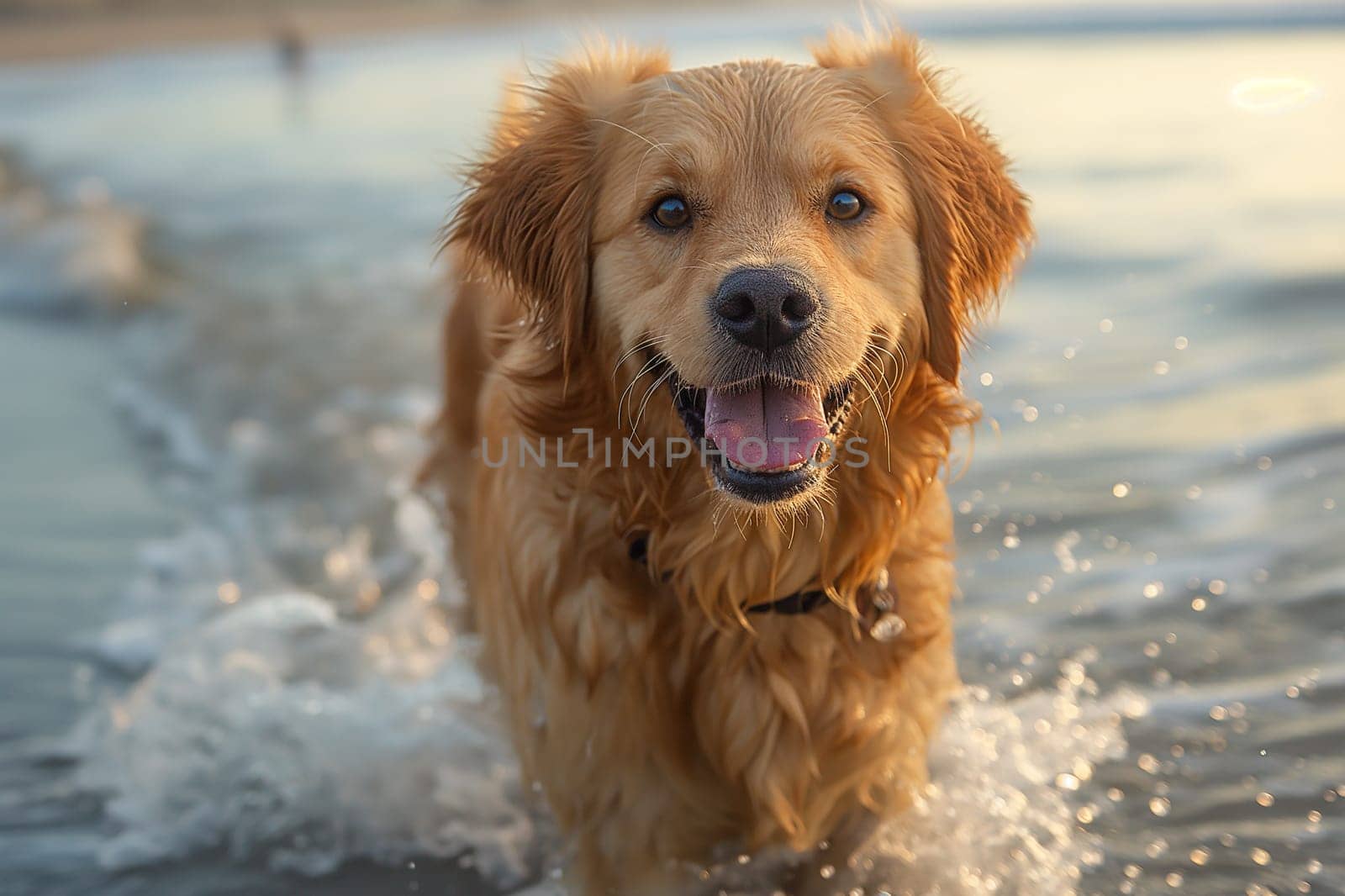 Happy dog swimming in the sea at the beach