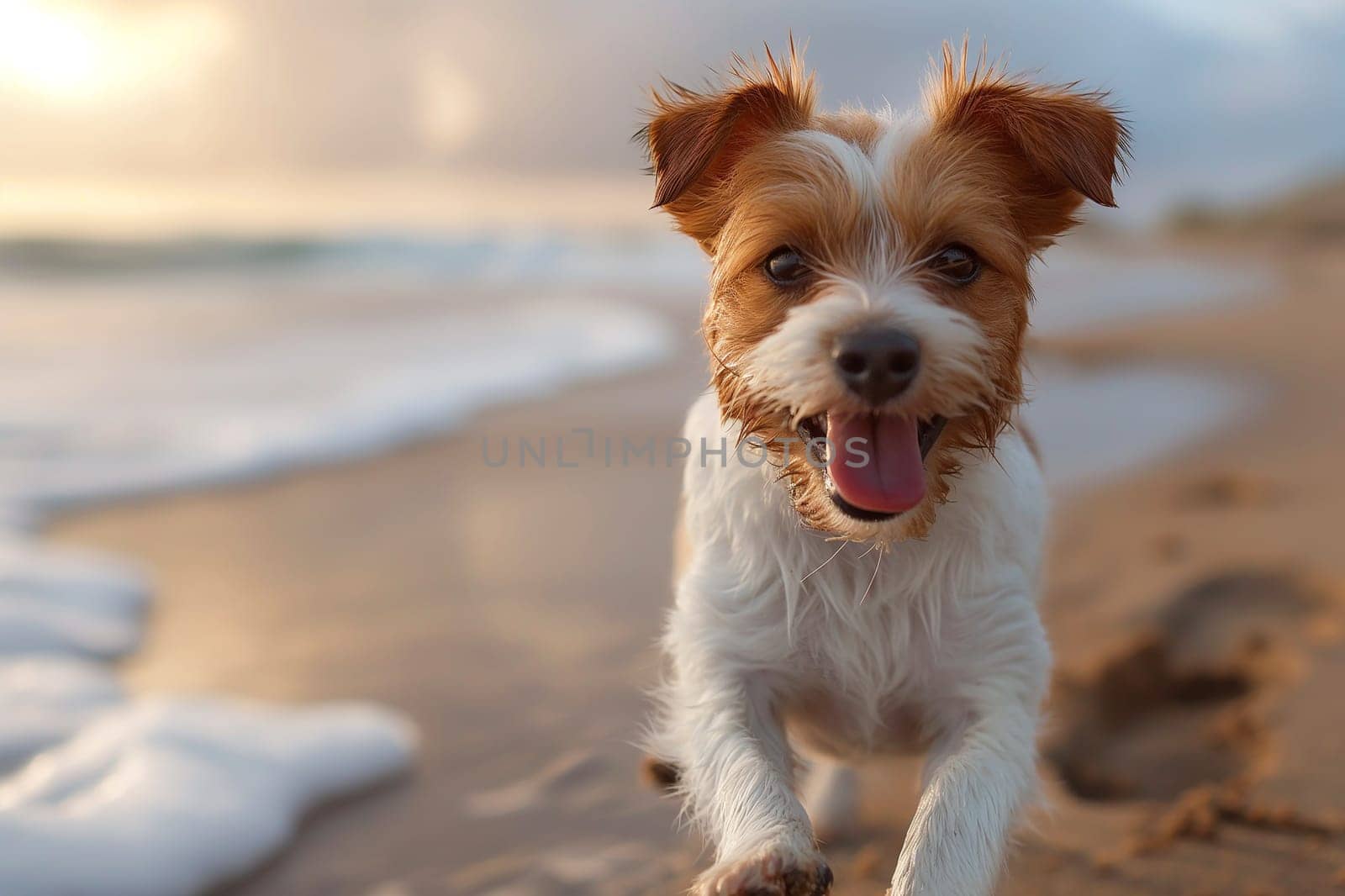 Happy dog enjoying the beach at summer by Hype2art