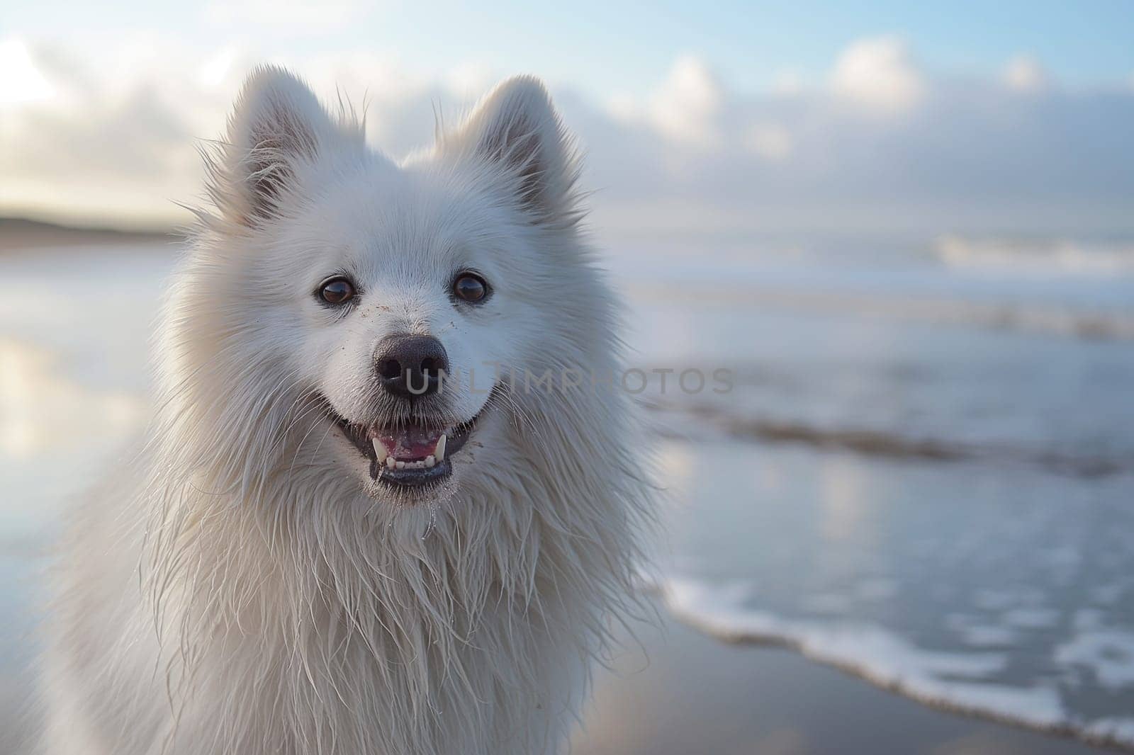 A samoyed relaxing on the beach on a sunny day by Hype2art