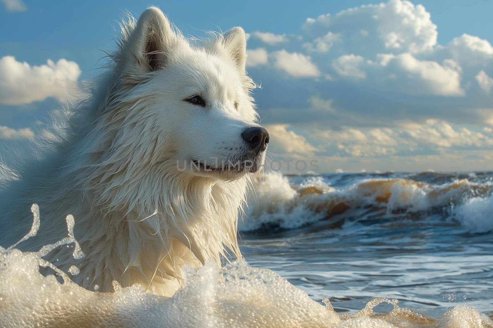 A samoyed relaxing on the beach on a sunny day by Hype2art