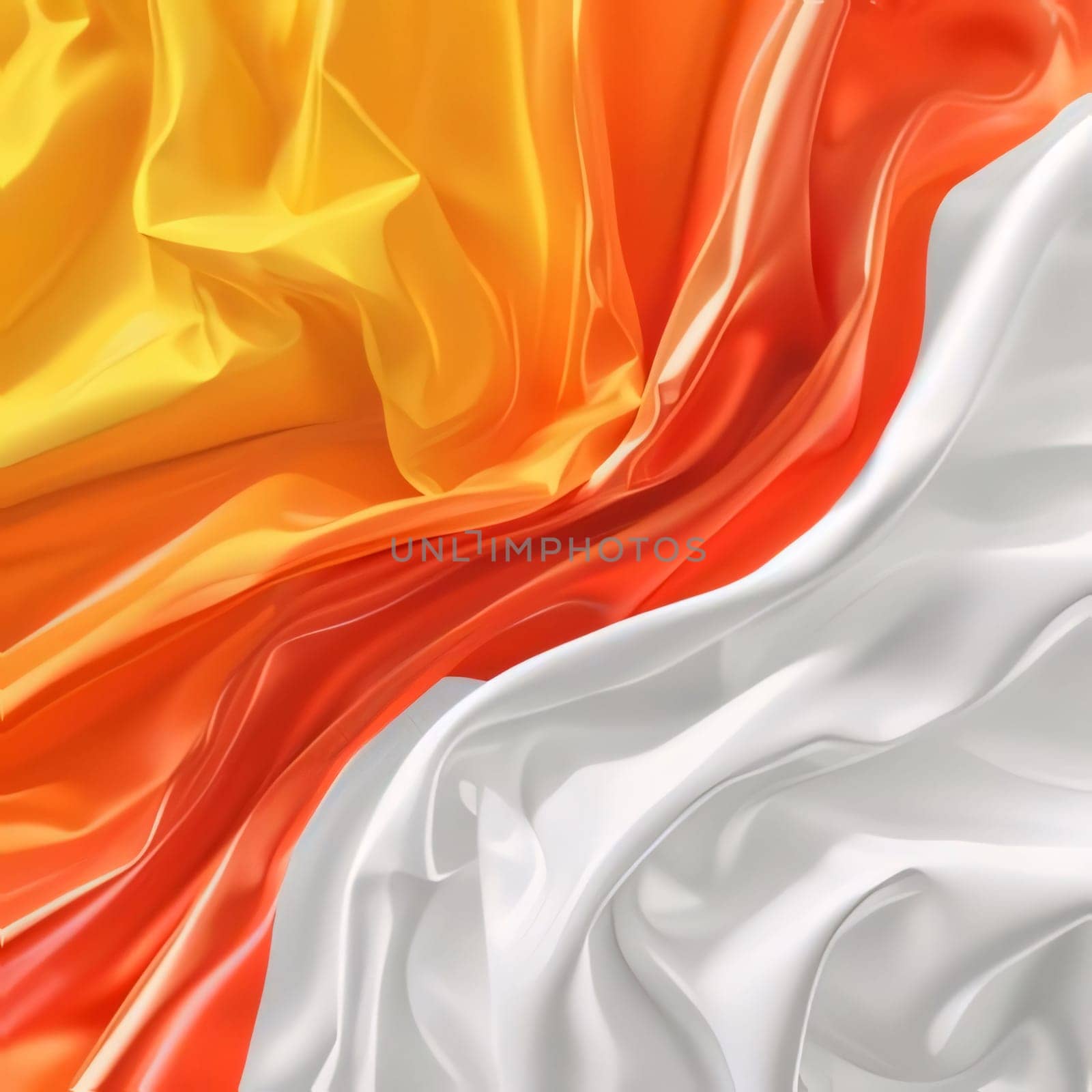 Abstract background design: Closeup of rippled white and orange silk satin fabric