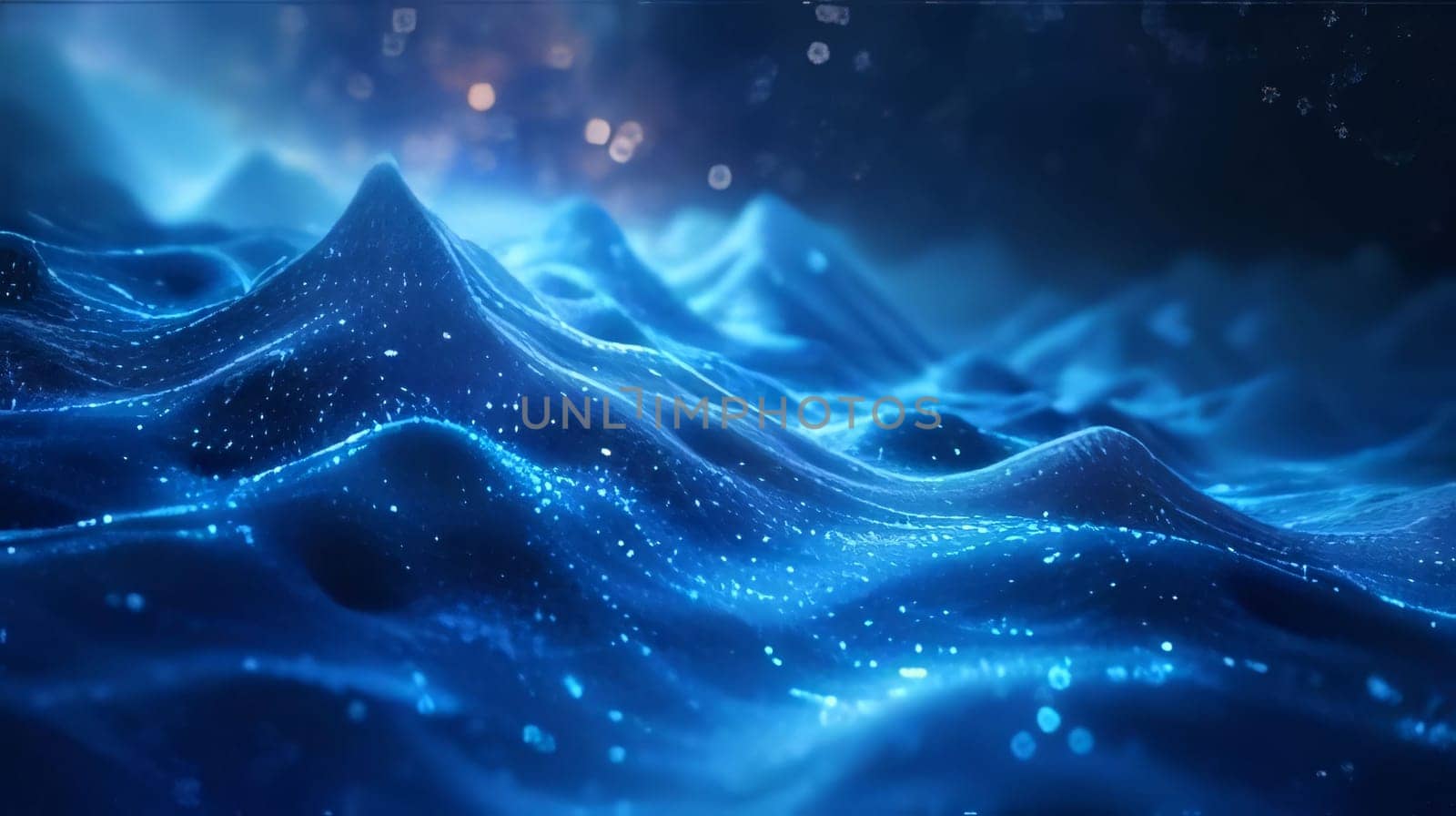 Abstract background design: 3D rendering of abstract blue digital waves with depth of field and bokeh