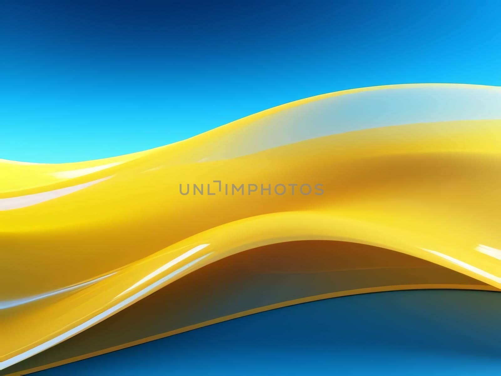 Abstract background design: Abstract 3d rendering of yellow and blue wavy background. Smooth glossy surface.