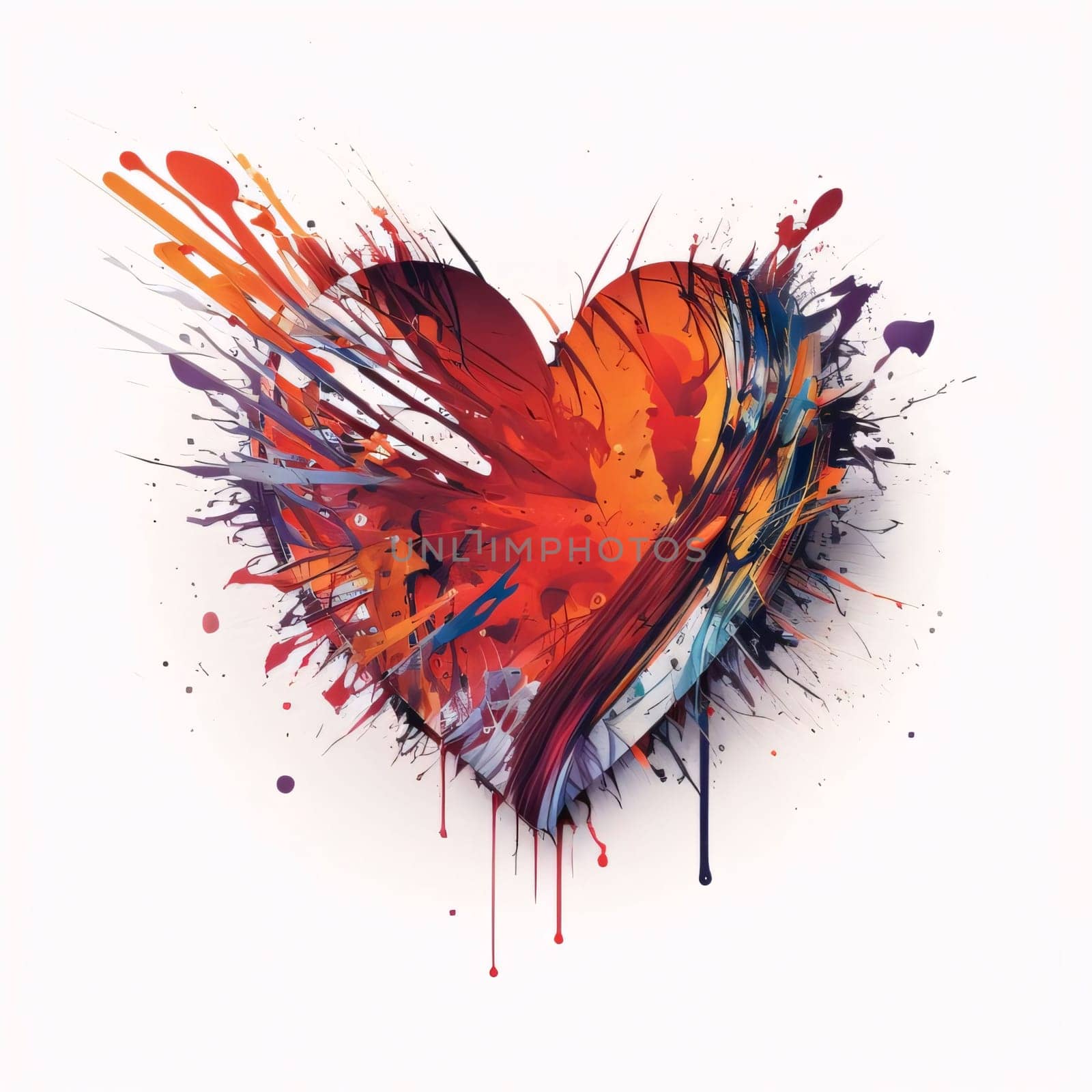 Heart made of colorful blots and splashes on white background. by ThemesS