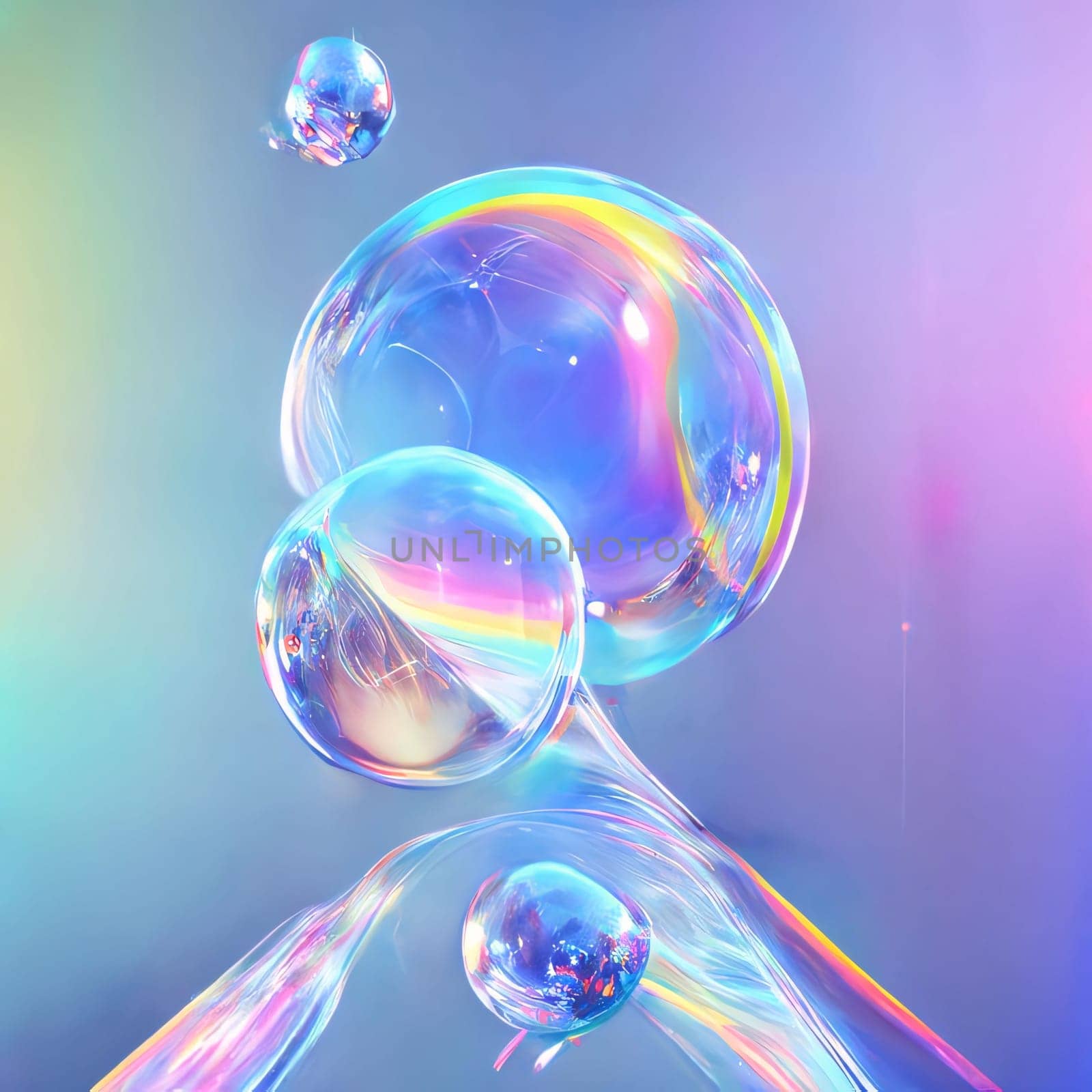 Soap bubbles on a colorful background. Close-up. 3D illustration by ThemesS