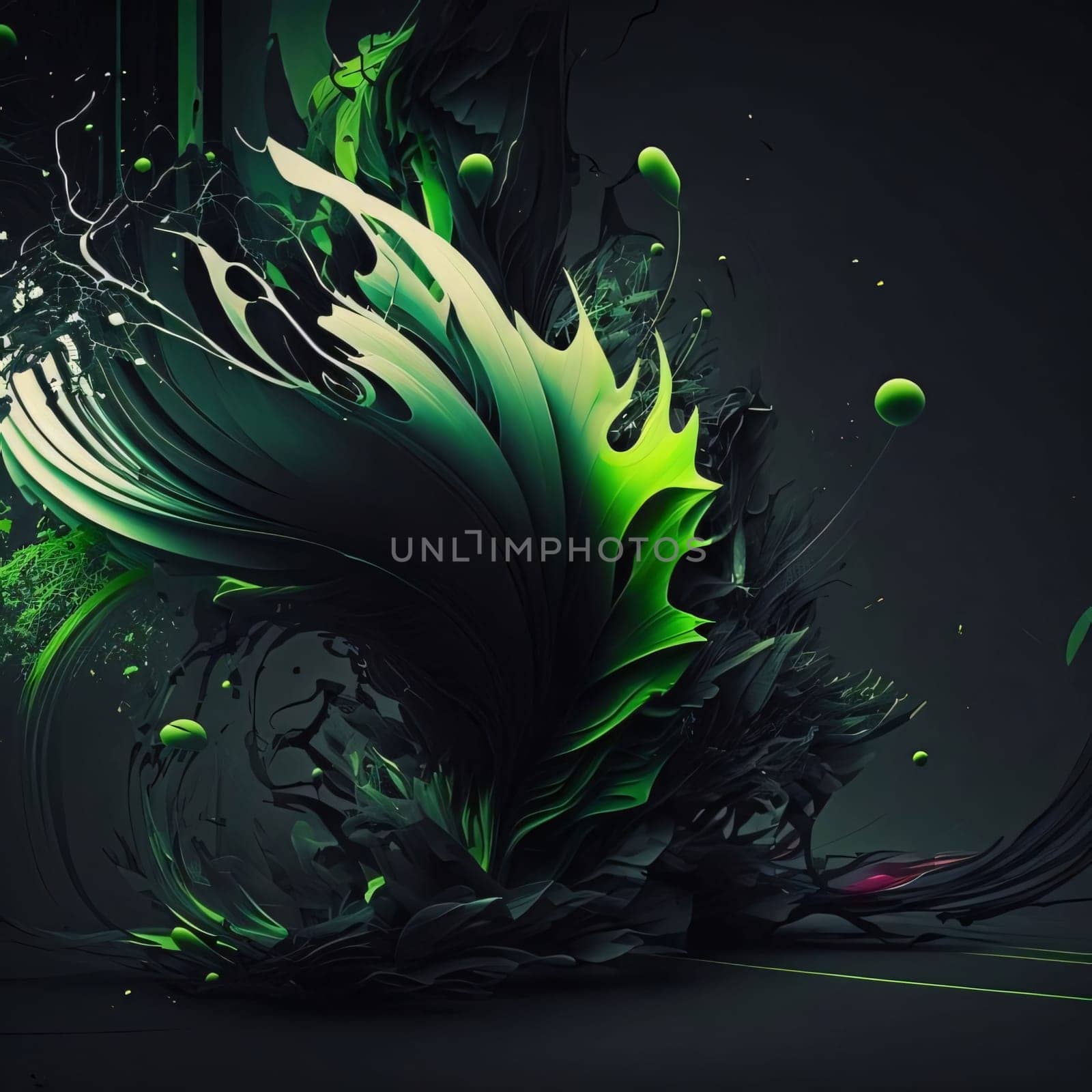 abstract background with green and black waves. 3d render illustration by ThemesS