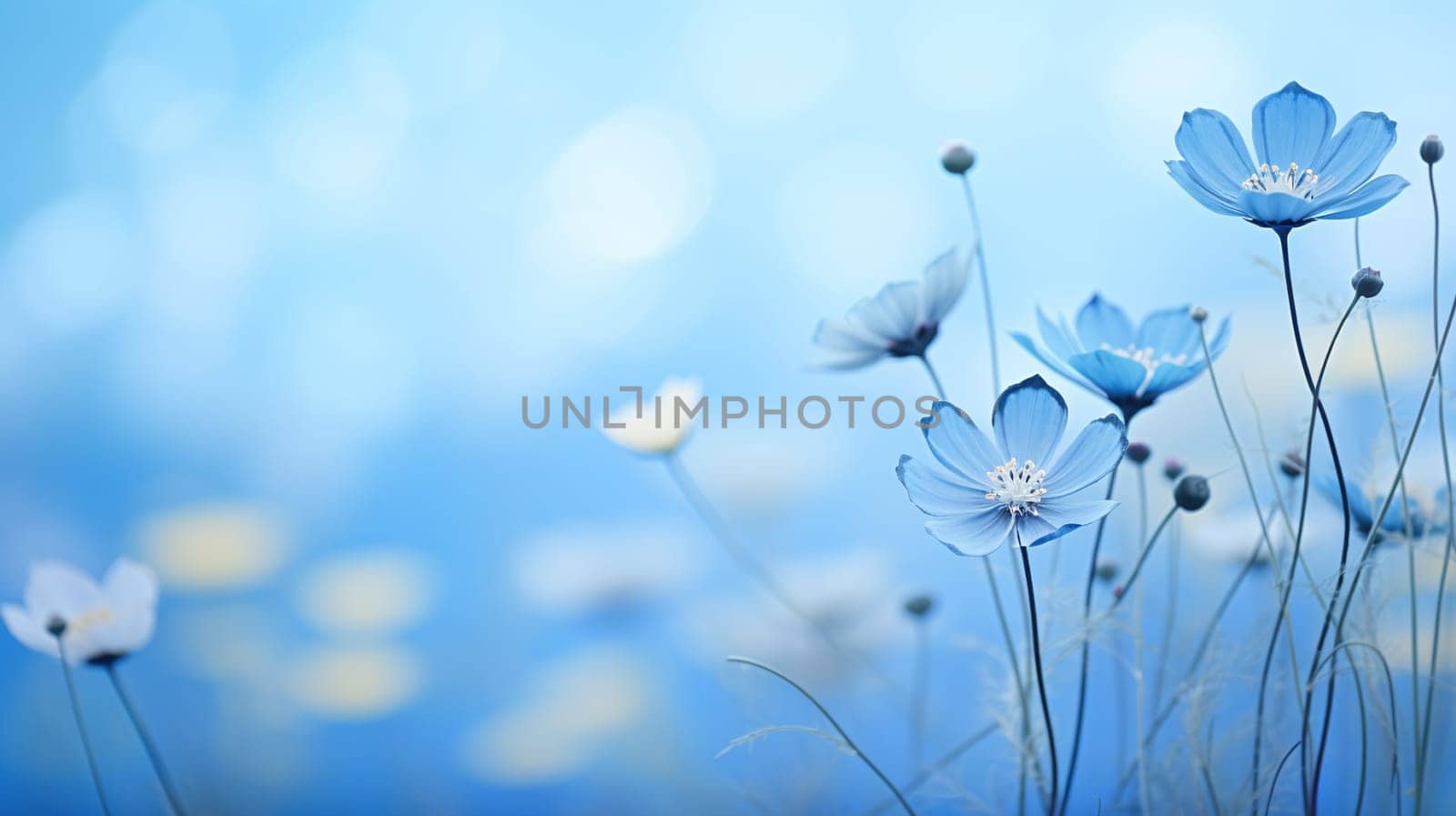 Serene Blue Flowers Blooming Against Soft Light Background by chrisroll