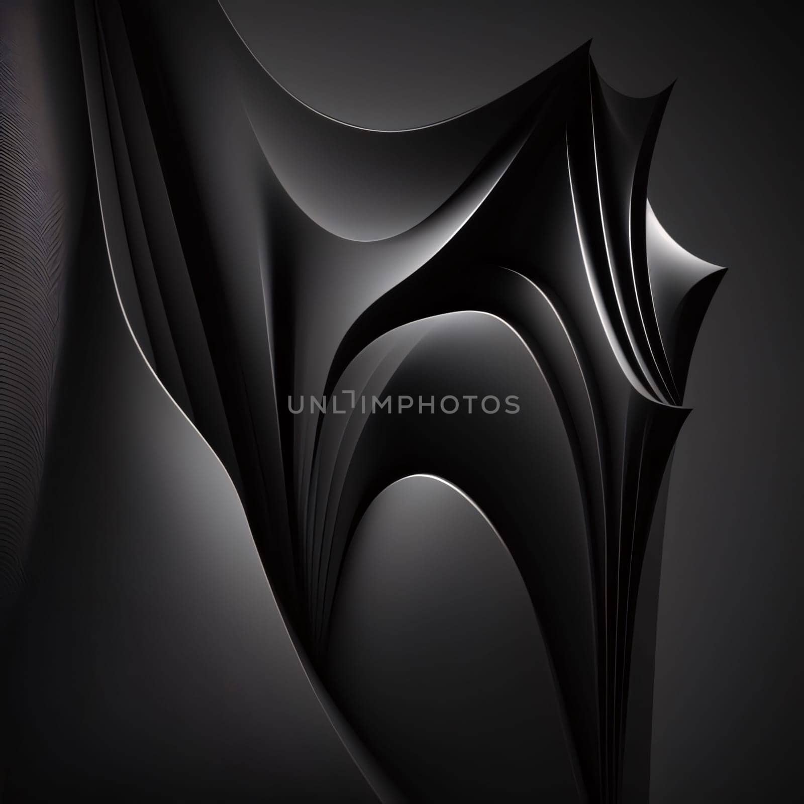 Abstract black background with smooth wavy lines. 3d render illustration by ThemesS