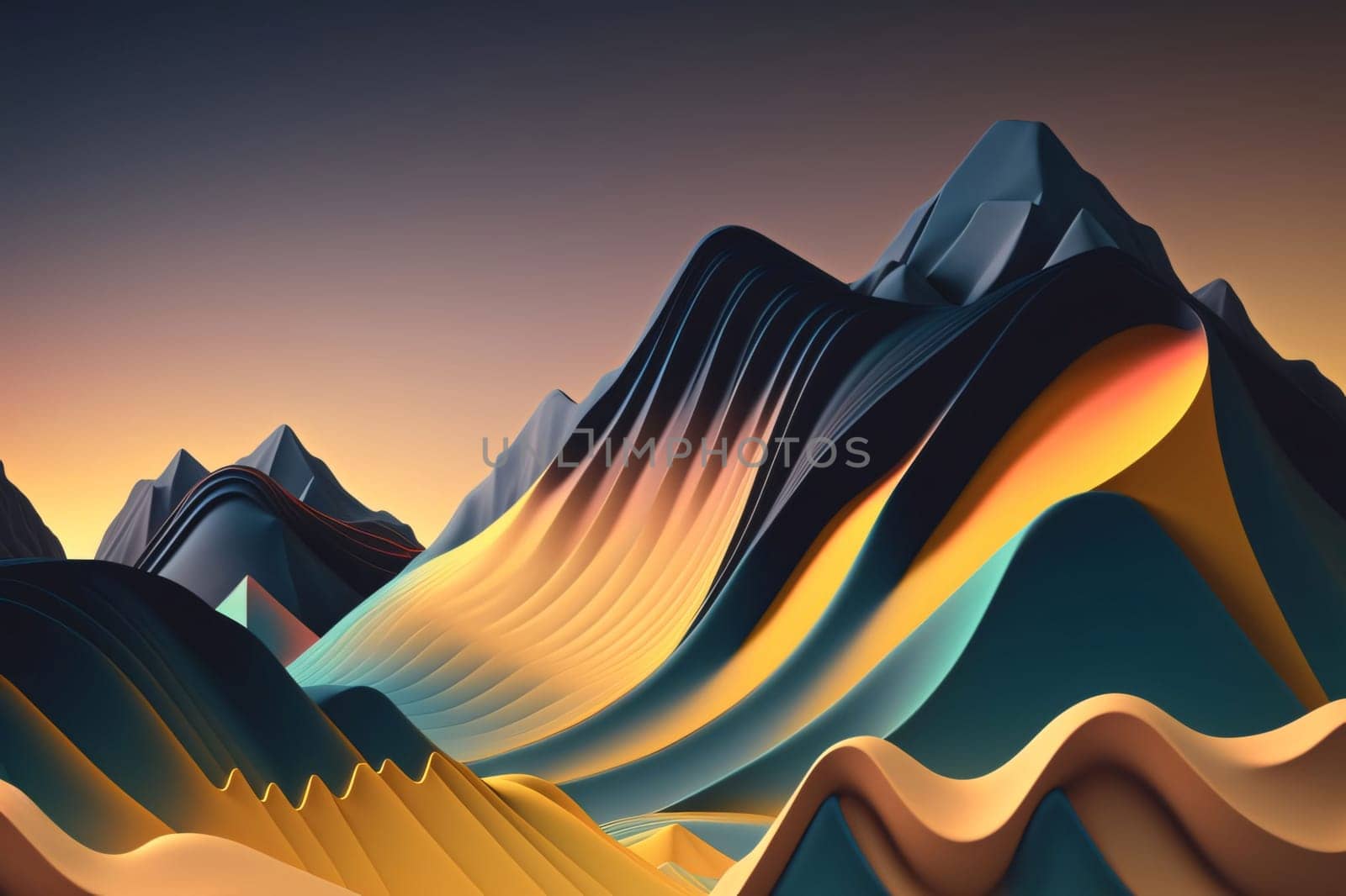 Abstract 3d rendering of wavy surface. Futuristic background with mountains. by ThemesS