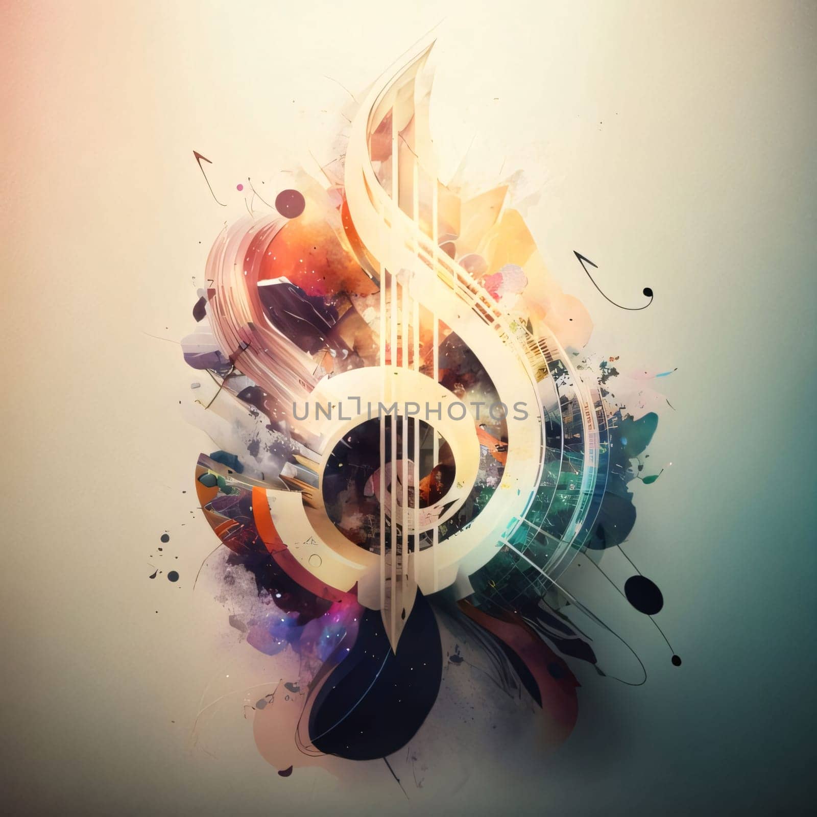 Abstract background design: Colorful music notes on grunge background with space for your text