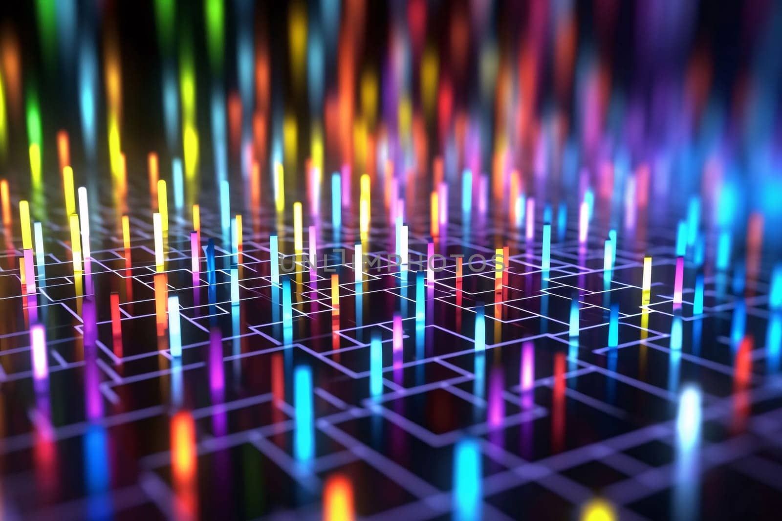 Abstract background design: Futuristic technology background with glowing lines and grid. 3d rendering