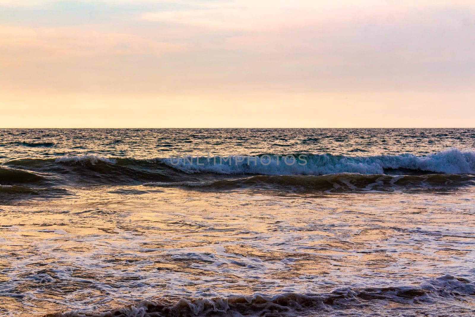 Beautiful landscape panorama strong waves Bentota Beach on Sri Lanka. by Arkadij