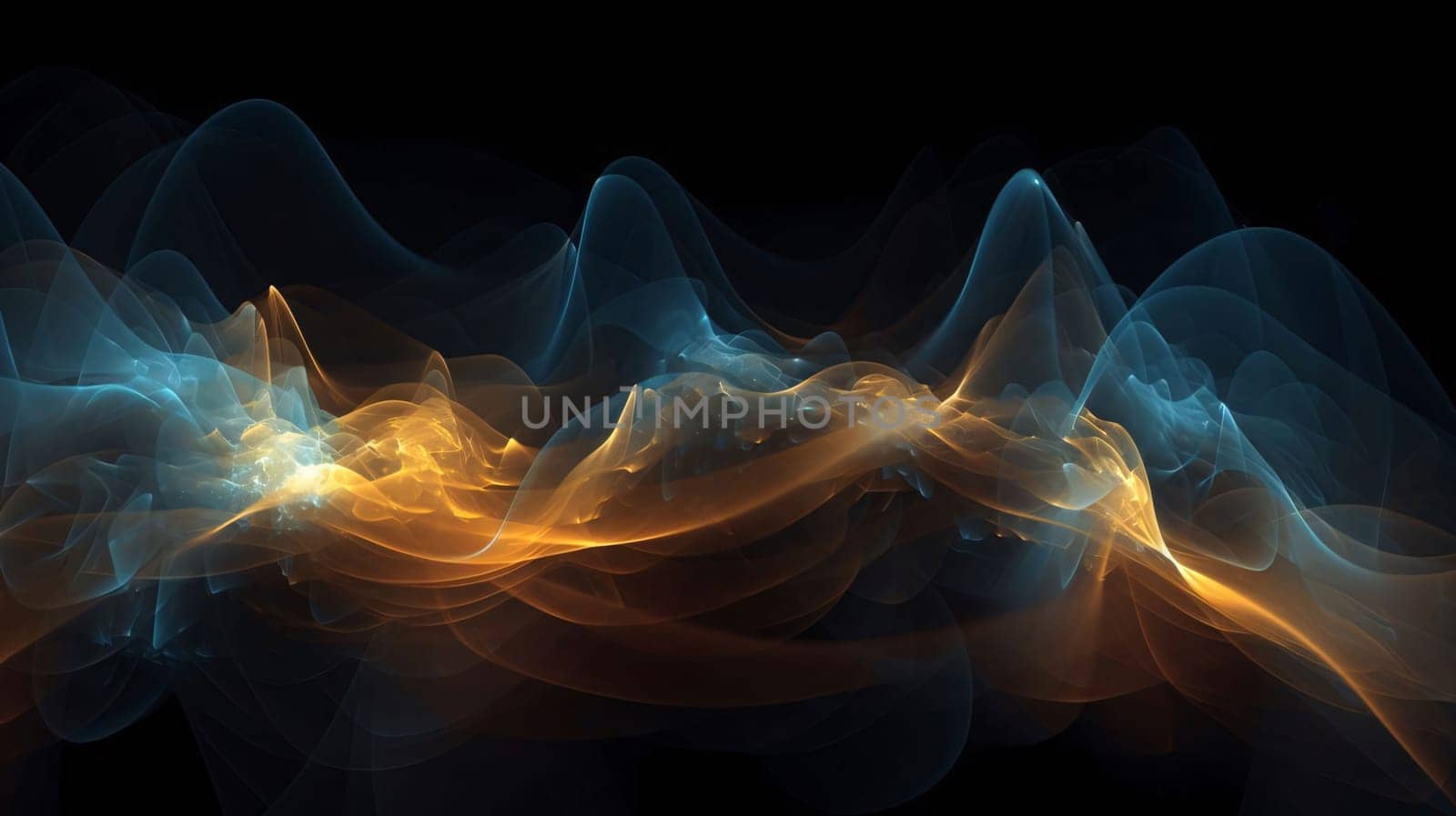 Abstract blue and yellow smoke on black background. Fractal art. by ThemesS