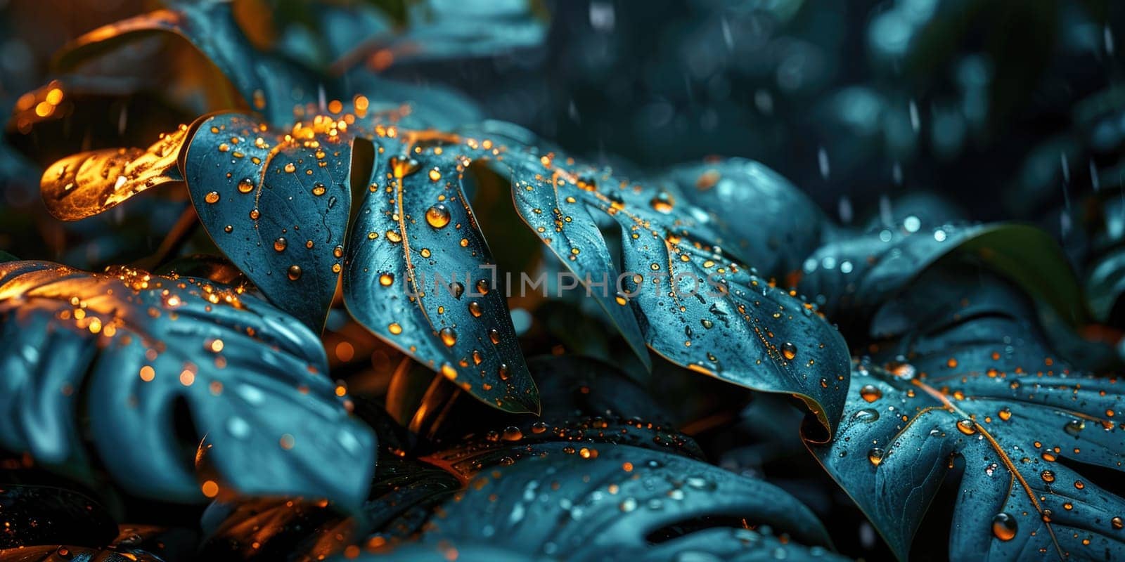 The picture of nature that focused to the blue leaf from tree in the forrest that stay on ground and got illuminated with the bright light of sunlight in the summer or spring time of the year. AIGX03.