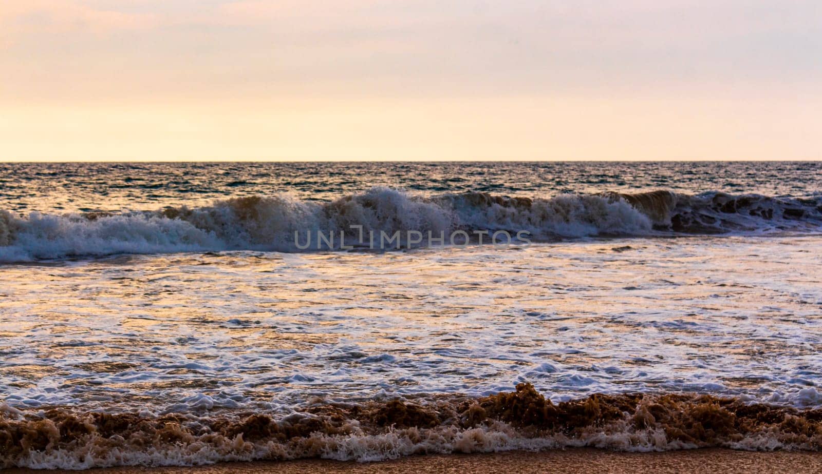 Beautiful landscape panorama strong waves Bentota Beach on Sri Lanka. by Arkadij