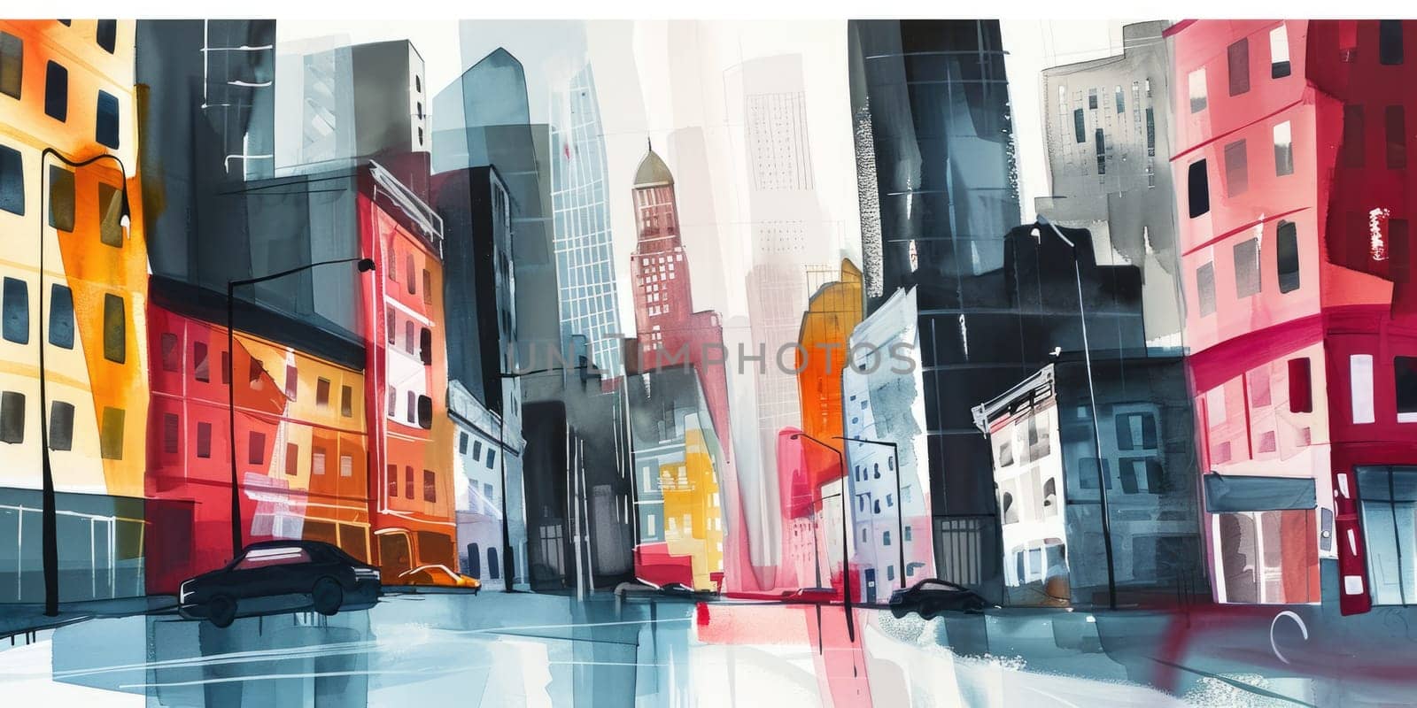 The picture about white theme city in the metropolis that has been filled with many tall buildings and looks like the picture has been drawn by the water colour yet looks lifeless and lively. AIGX01.