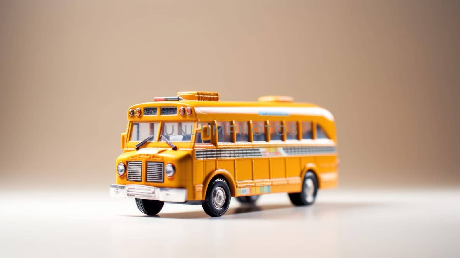 Yellow school bus plastic and metal toy on a white background. Generative ai