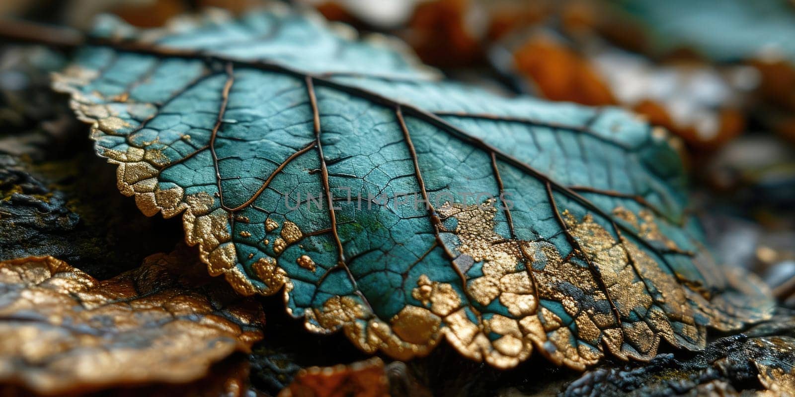 The picture of nature that focused to the gold leaf from tree in the forrest that stay on ground and got illuminated with the bright light of sunlight in the summer or spring time of the year. AIGX03.