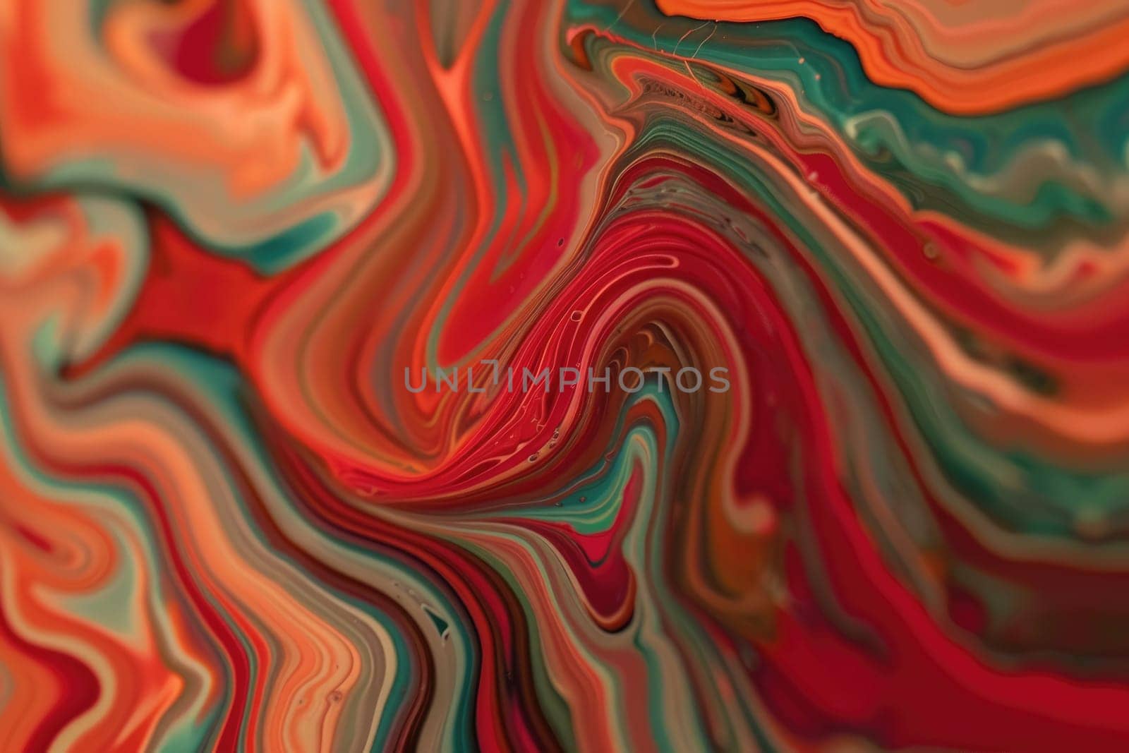 Abstract painting with vibrant red, green, and orange hues. AIG51A.