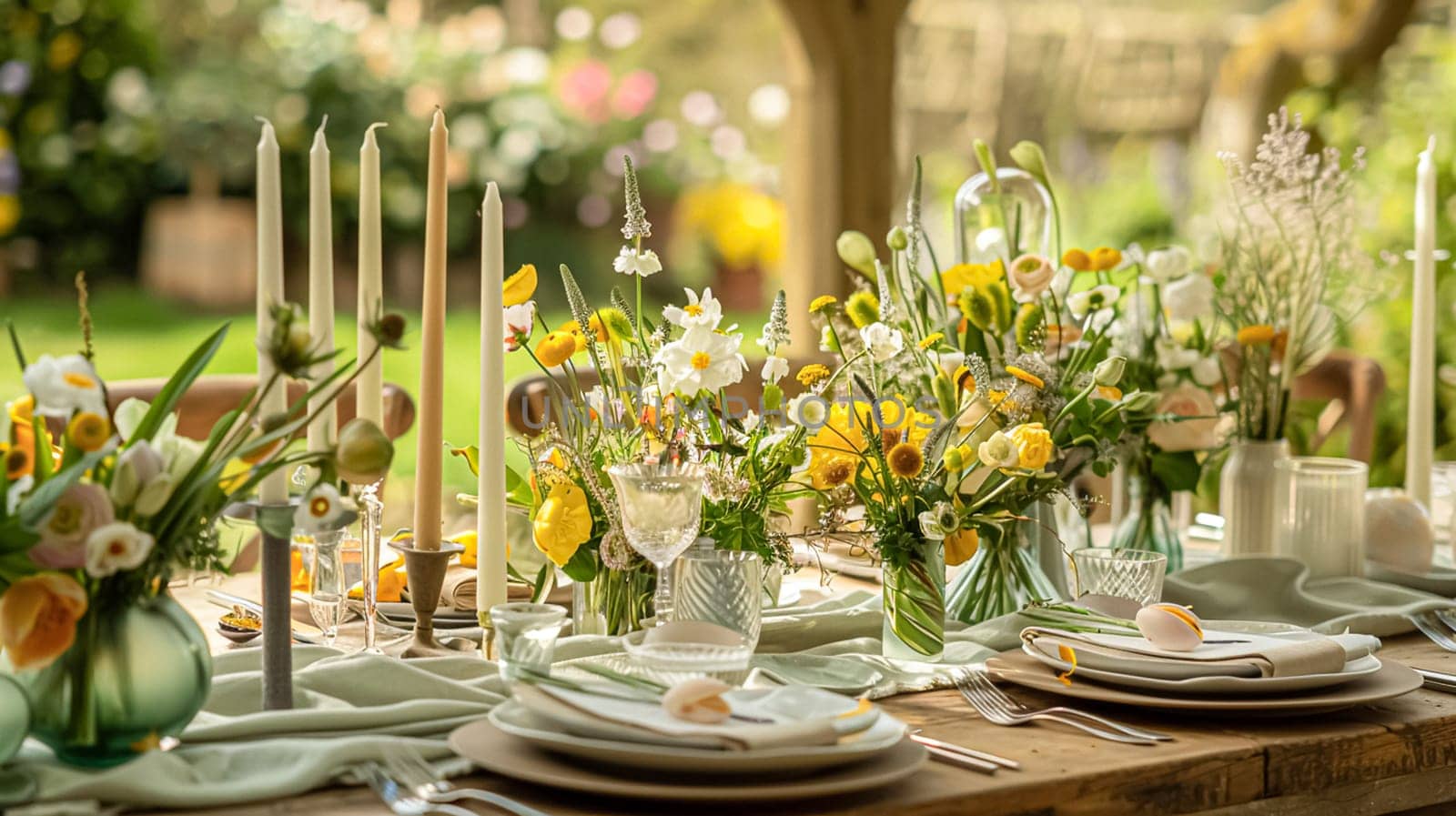 Easter tablescape decoration, floral holiday table decor for family celebration, spring flowers, Easter eggs, Easter bunny and vintage dinnerware, English country and home styling by Anneleven