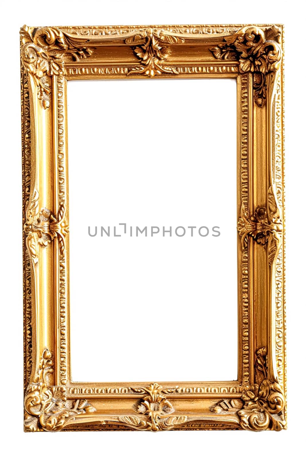 Blank empty 2:3 gold picture frame isolated on white background by Anneleven