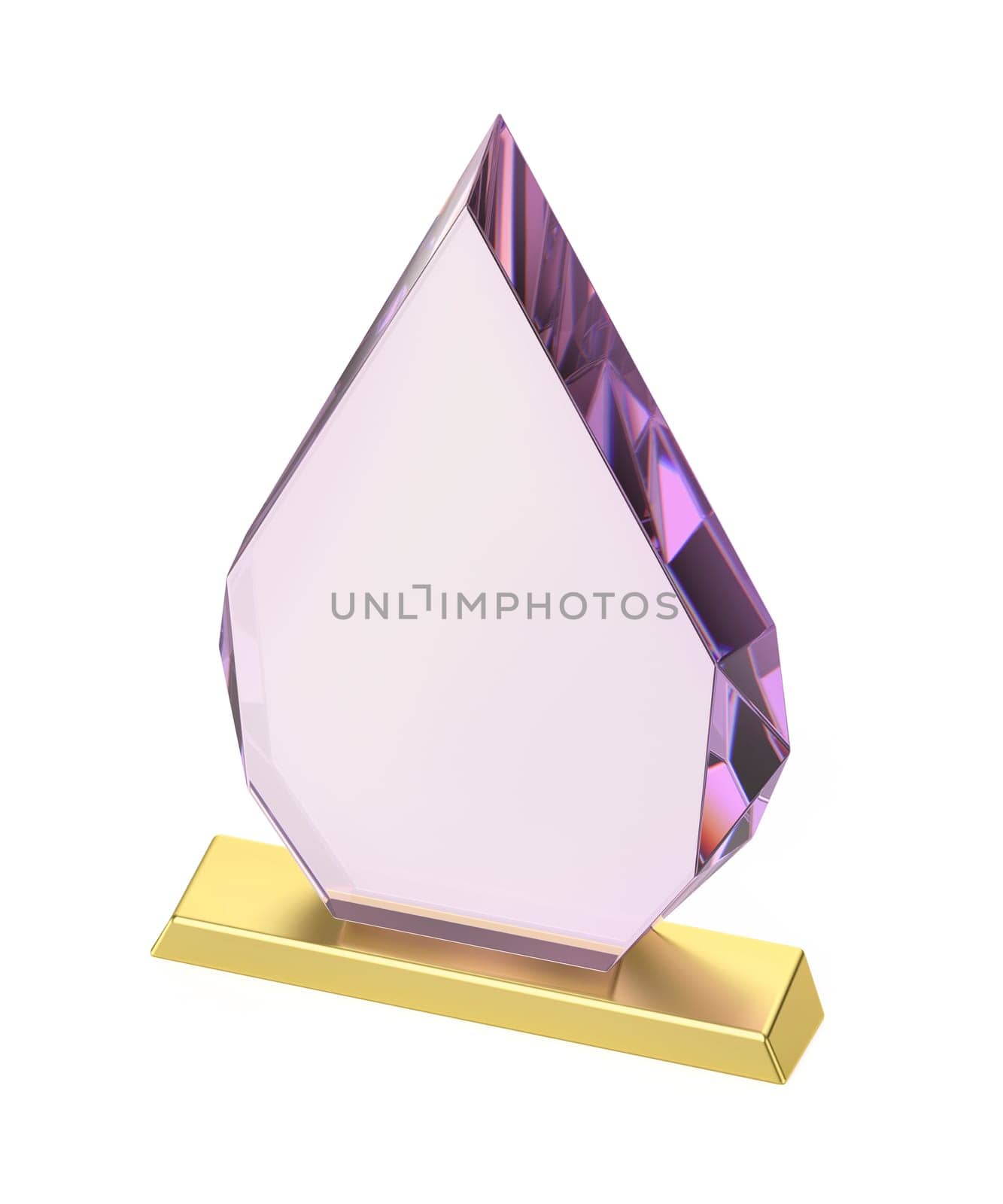 Arrow shaped purple glass award on golden base