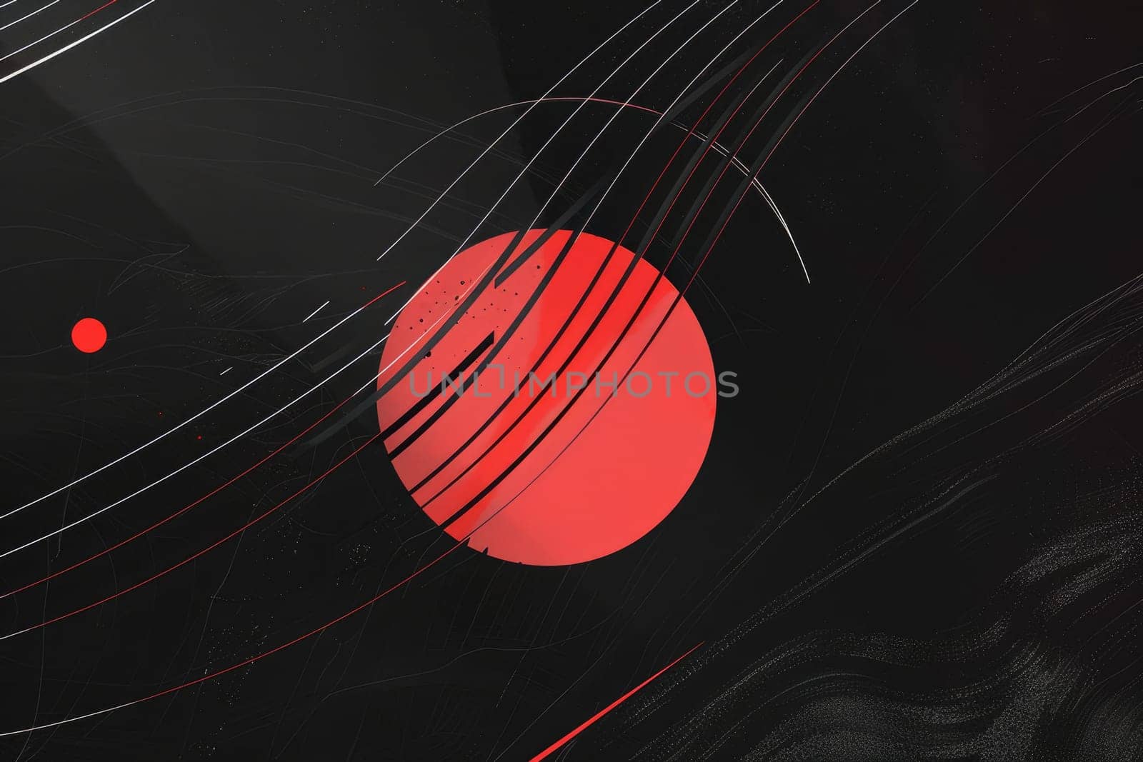 A red circle on a black background with white curved lines. AIG51A.