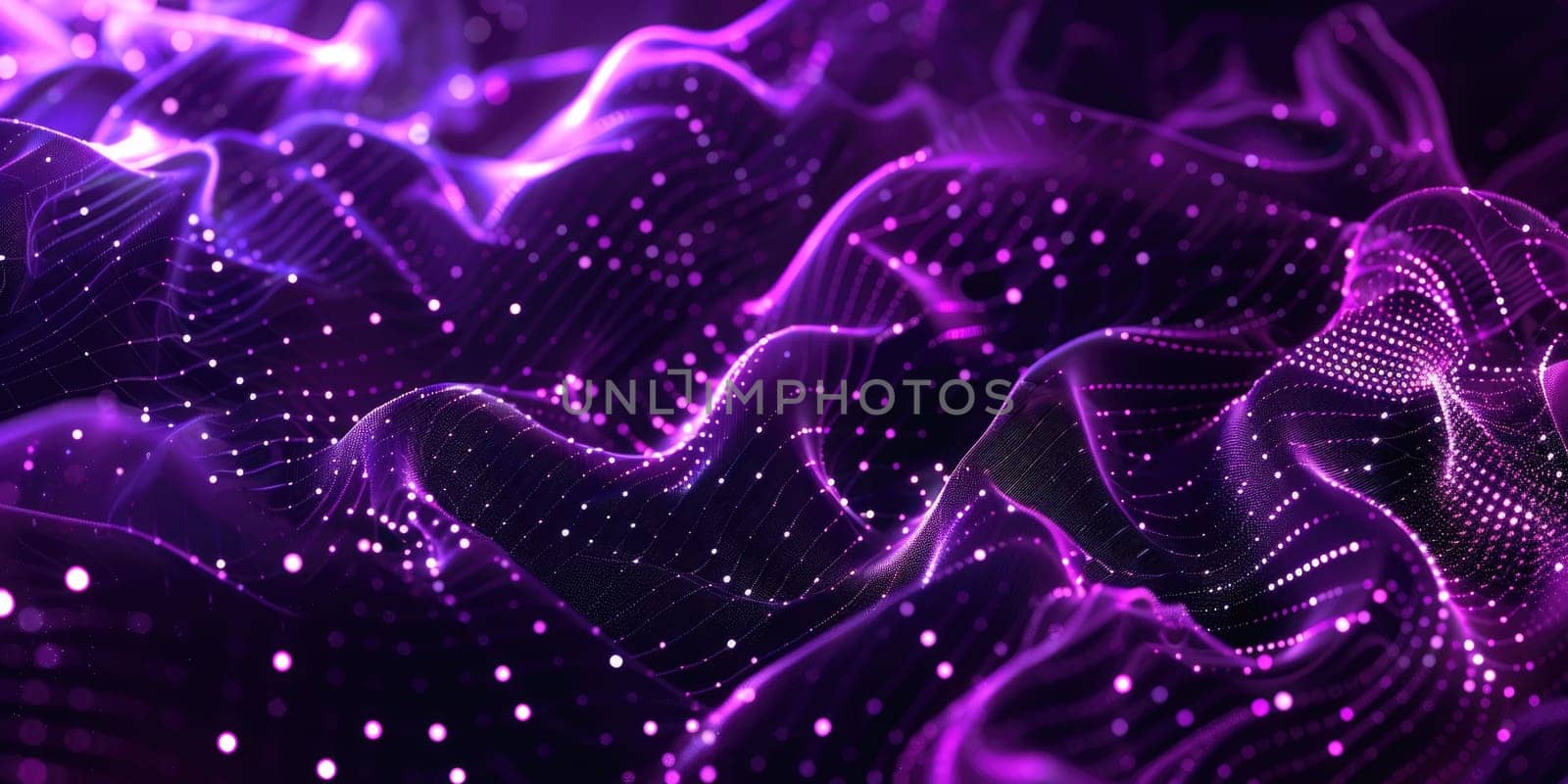 Purple glowing dots in a flowing pattern on a black background. AIG51A.