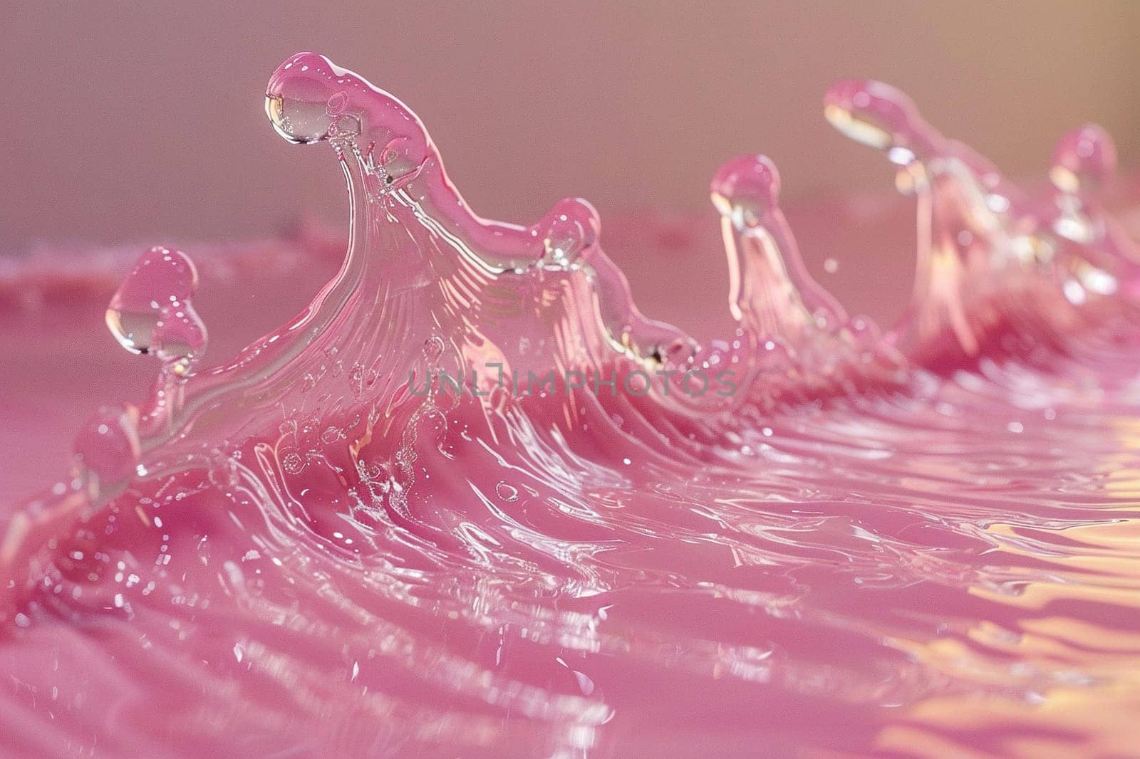 Splash of pink liquid. Abstract background of liquid in motion. Generated by artificial intelligence by Vovmar