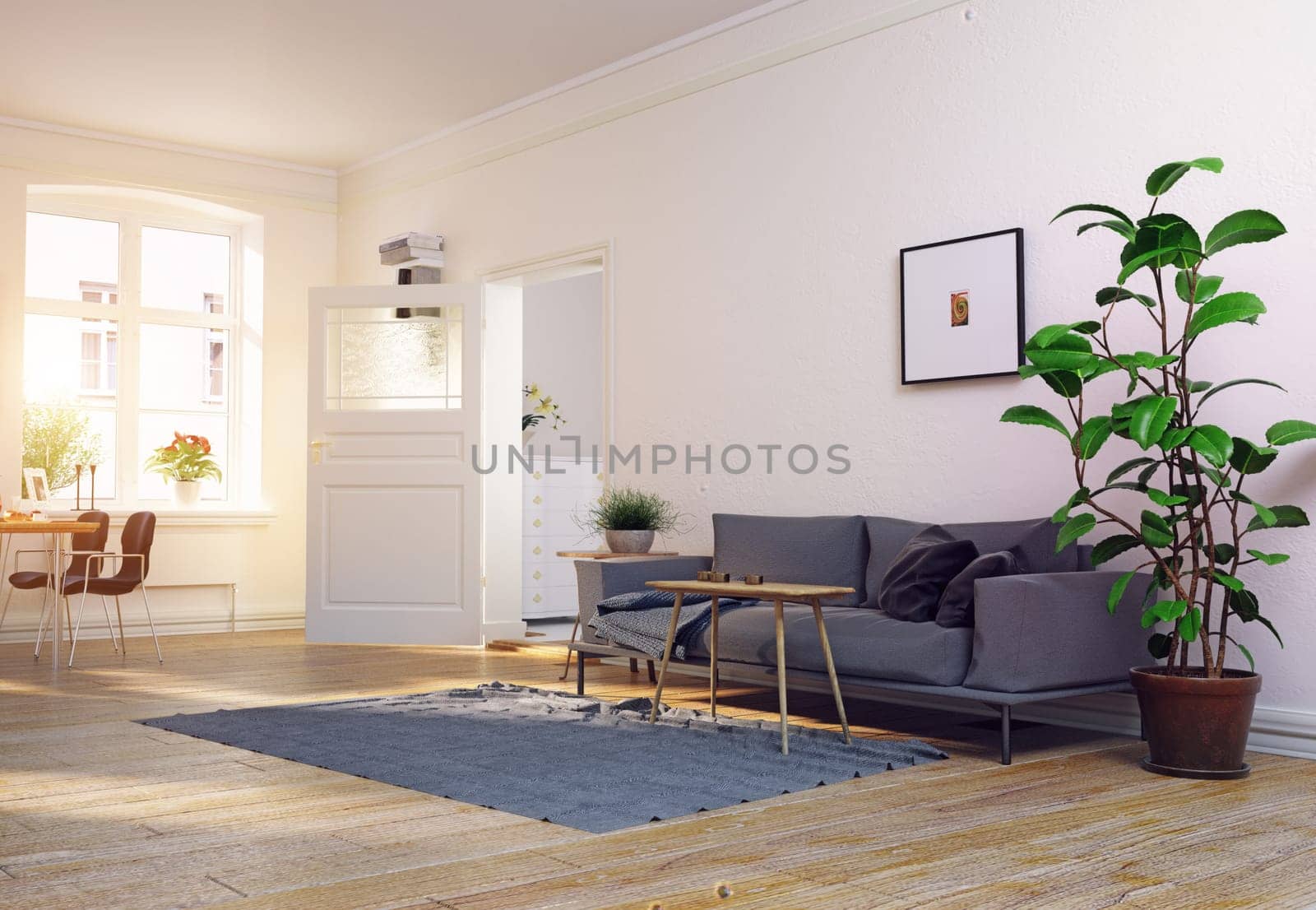 modern scandinavian living room design. 3d concept illustration