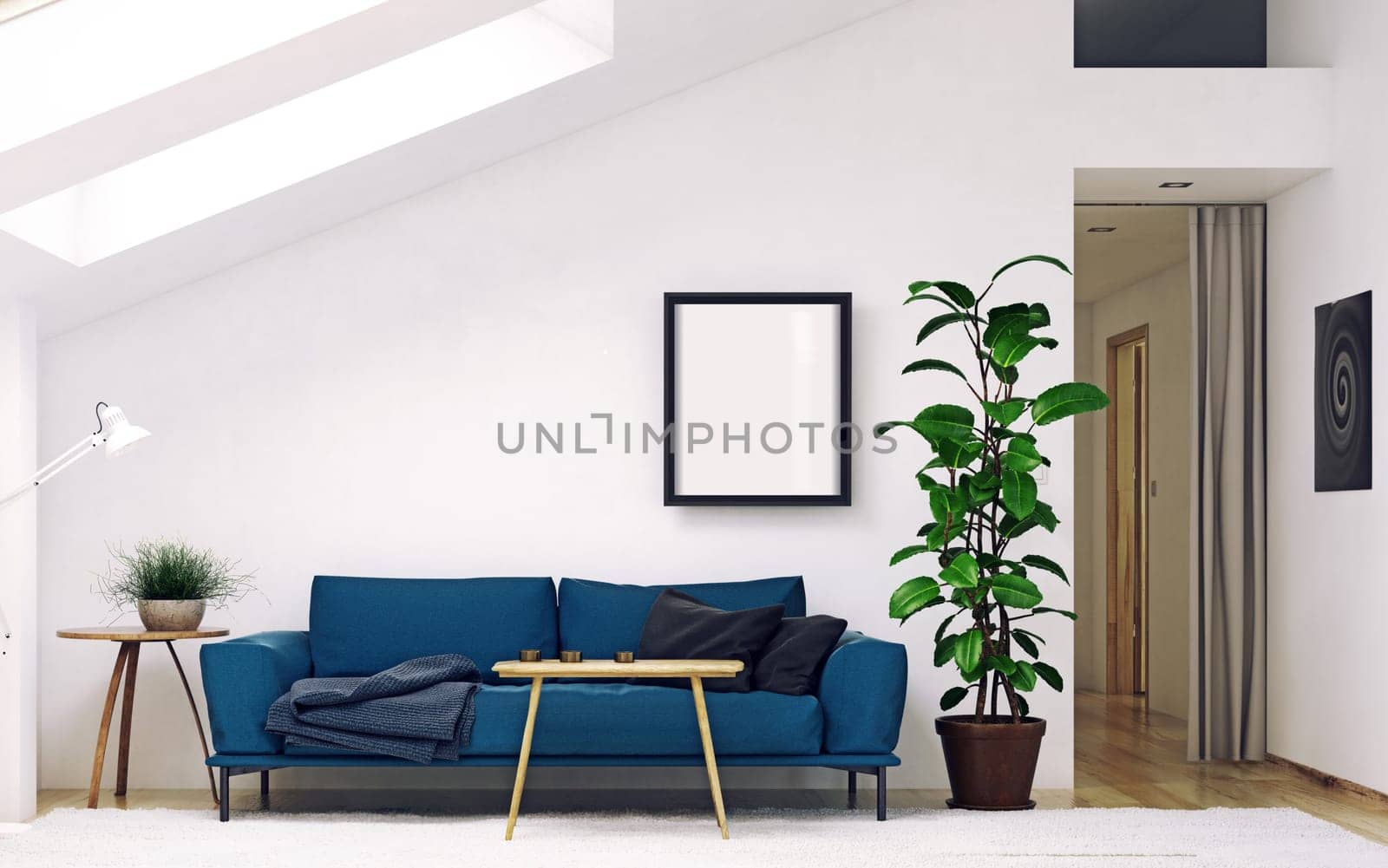 modern living room. Scandinavian interior design. 3d rendering concept