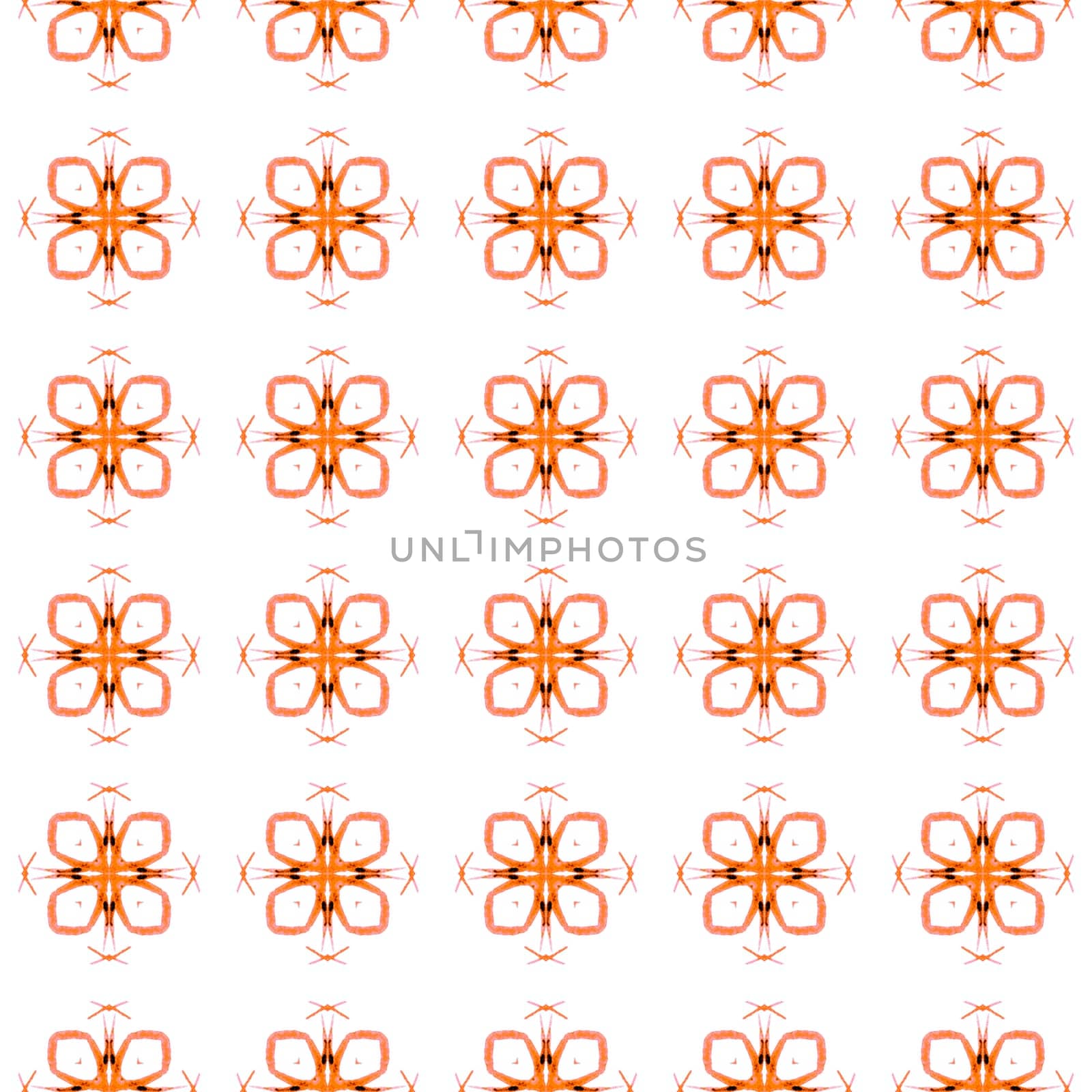 Medallion seamless pattern. Orange graceful boho chic summer design. Watercolor medallion seamless border. Textile ready fresh print, swimwear fabric, wallpaper, wrapping.