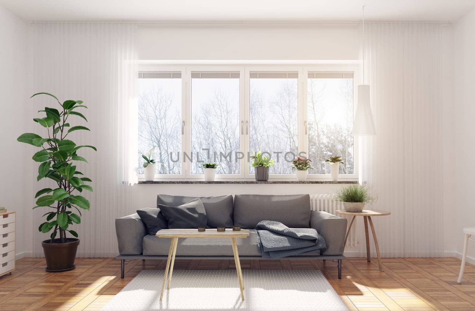 modern living room. Scandinavian interior design. 3d rendering concept