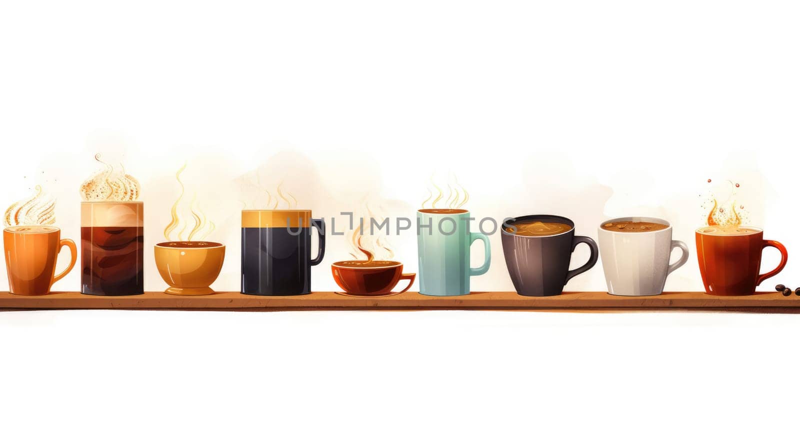 Artisanal coffee cartoon illustration - AI generated. Coffee, cup, difference, smoke.