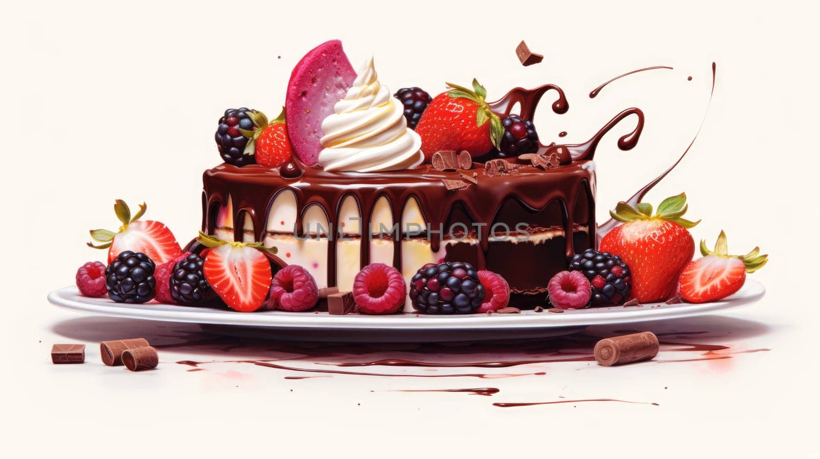 Chocolate indulgence cartoon illustration - AI generated. Chocolate, dessert, strawberry, cream.