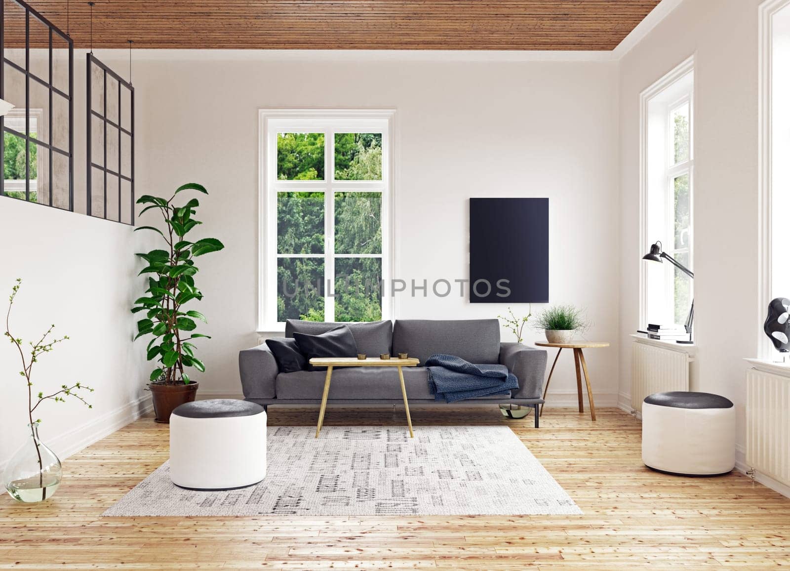 modern scandinavian living room design. 3d concept rendering