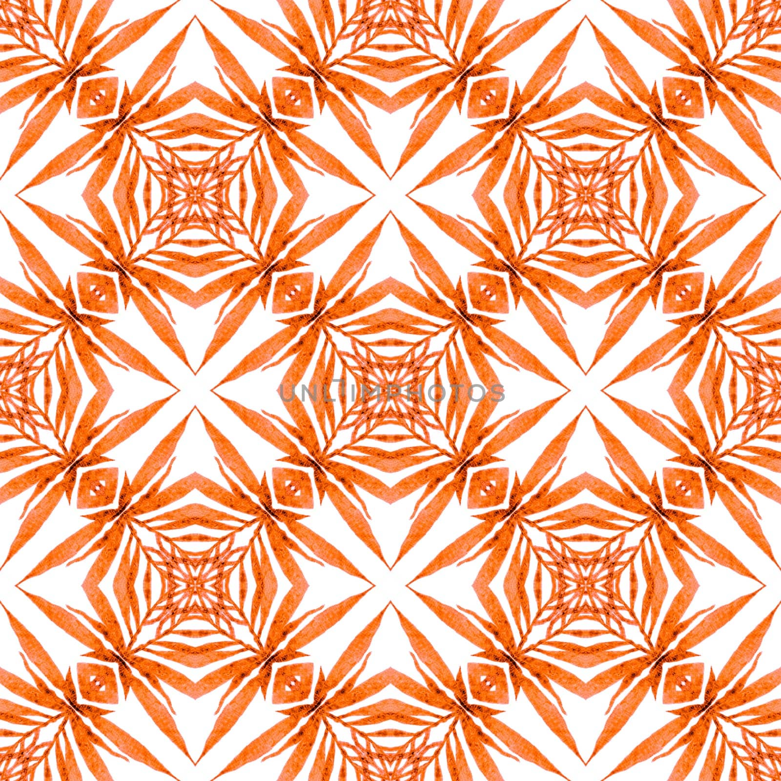 Textile ready outstanding print, swimwear fabric, wallpaper, wrapping. Orange classic boho chic summer design. Repeating striped hand drawn border. Striped hand drawn design.