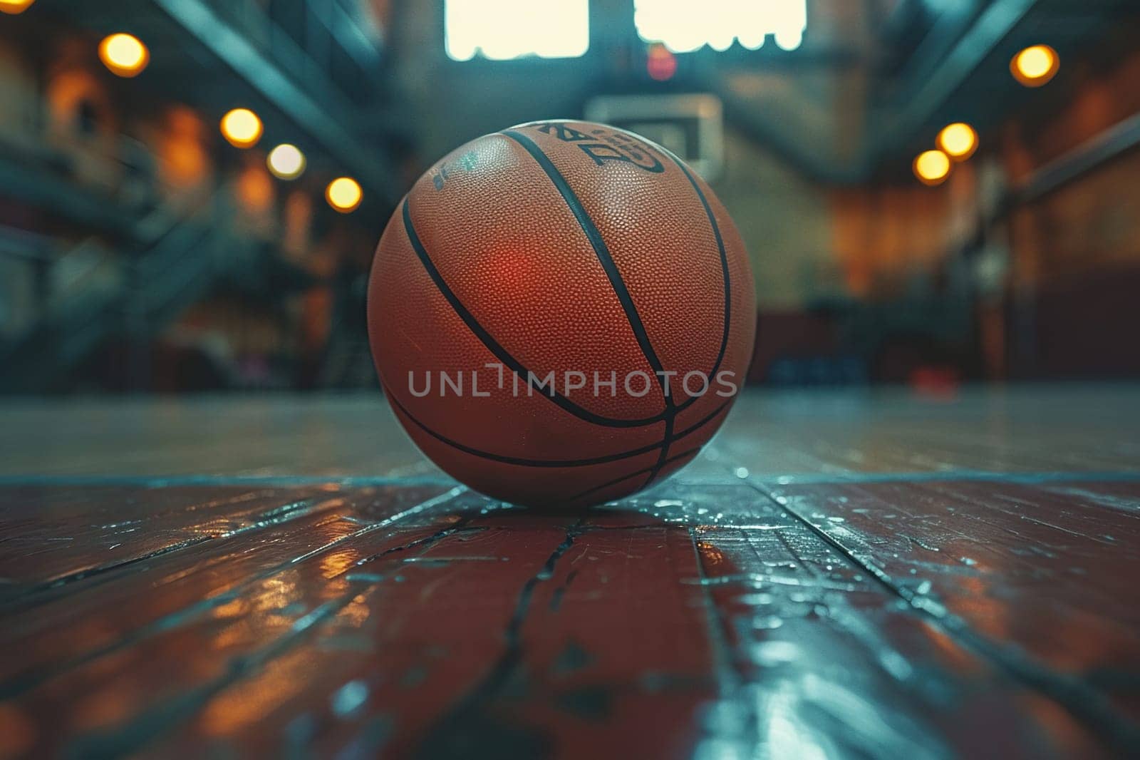Close-up of a basketball on a wooden floor. Vintage style. Hobbies and recreation. Generated by artificial intelligence by Vovmar