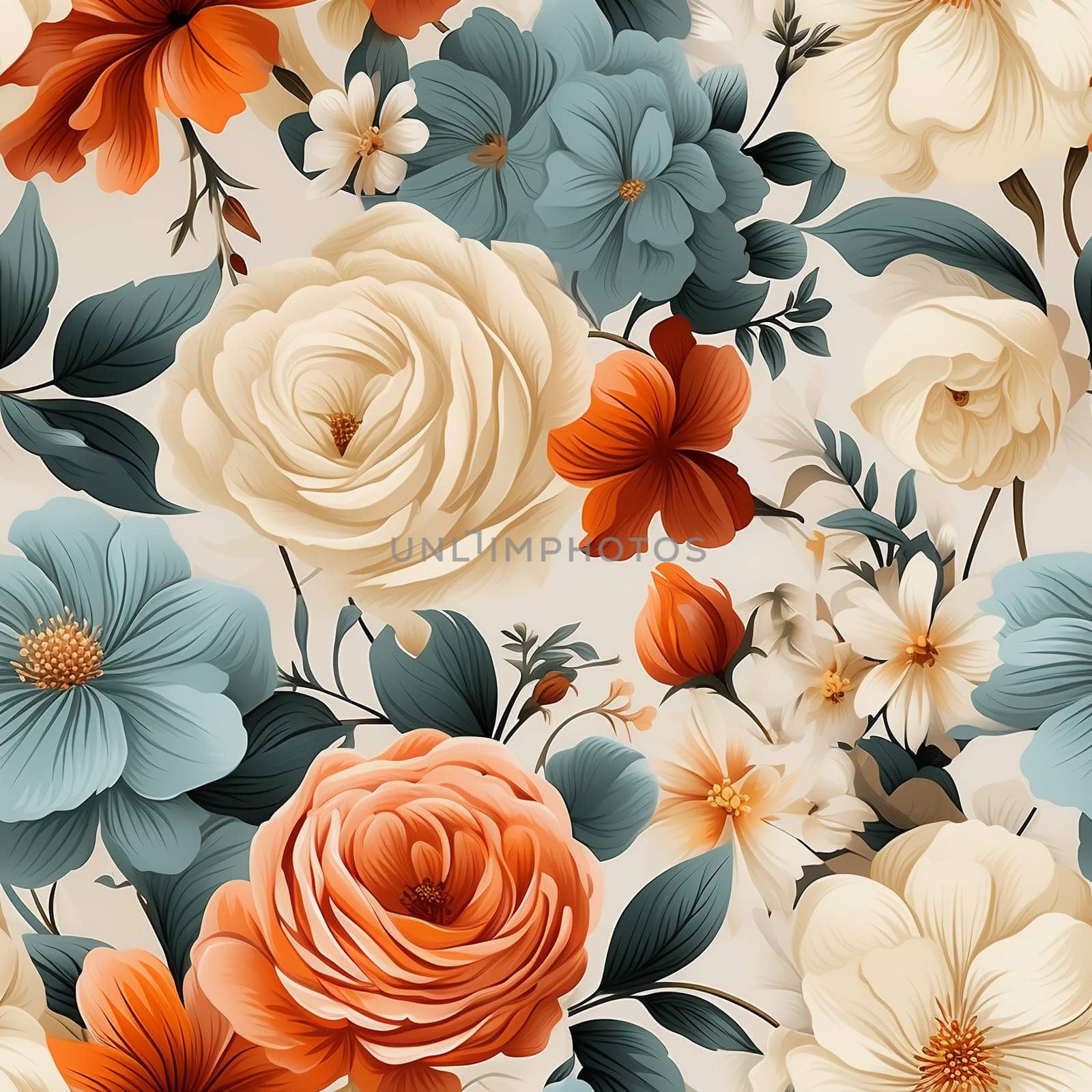 Seamless pattern tile background flowers and floral leaves plants. High quality photo