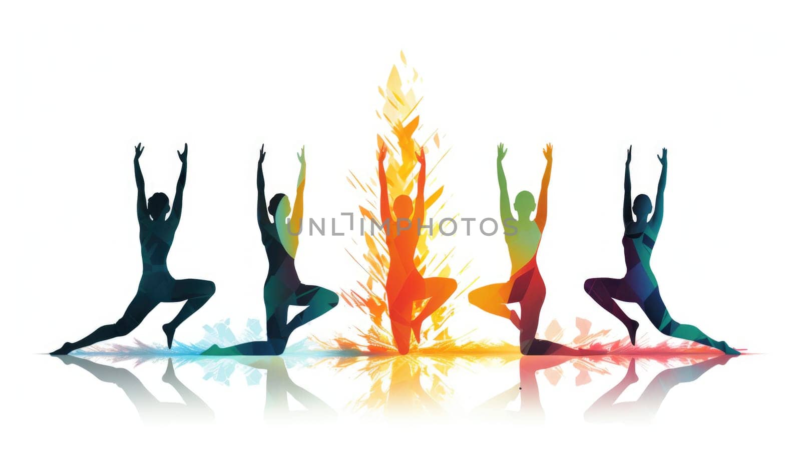 Yoga harmony cartoon illustration - AI generated. Yoga, exercise, people, colorful, fitness.