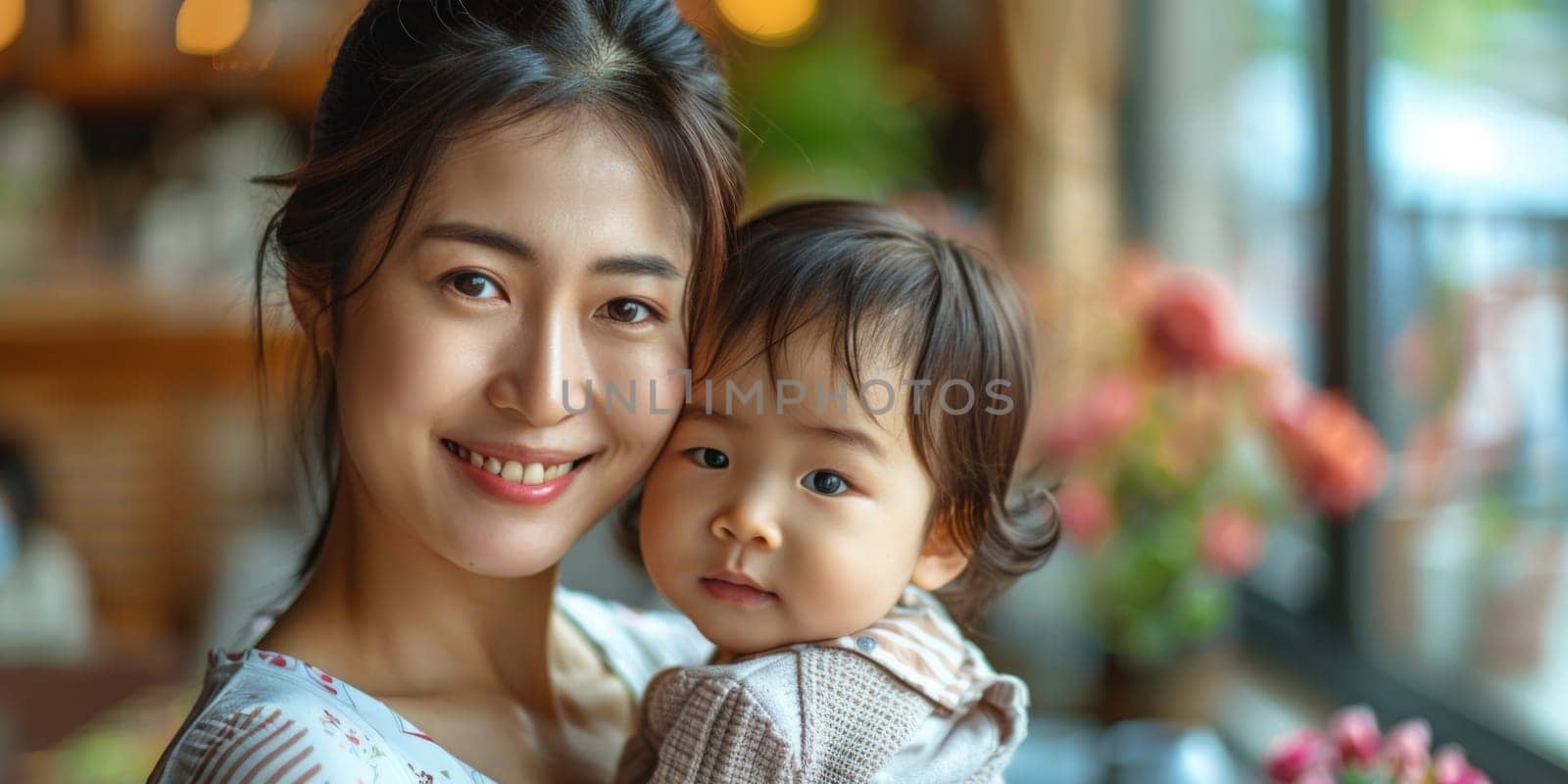 asian woman and her toddler. ai generated