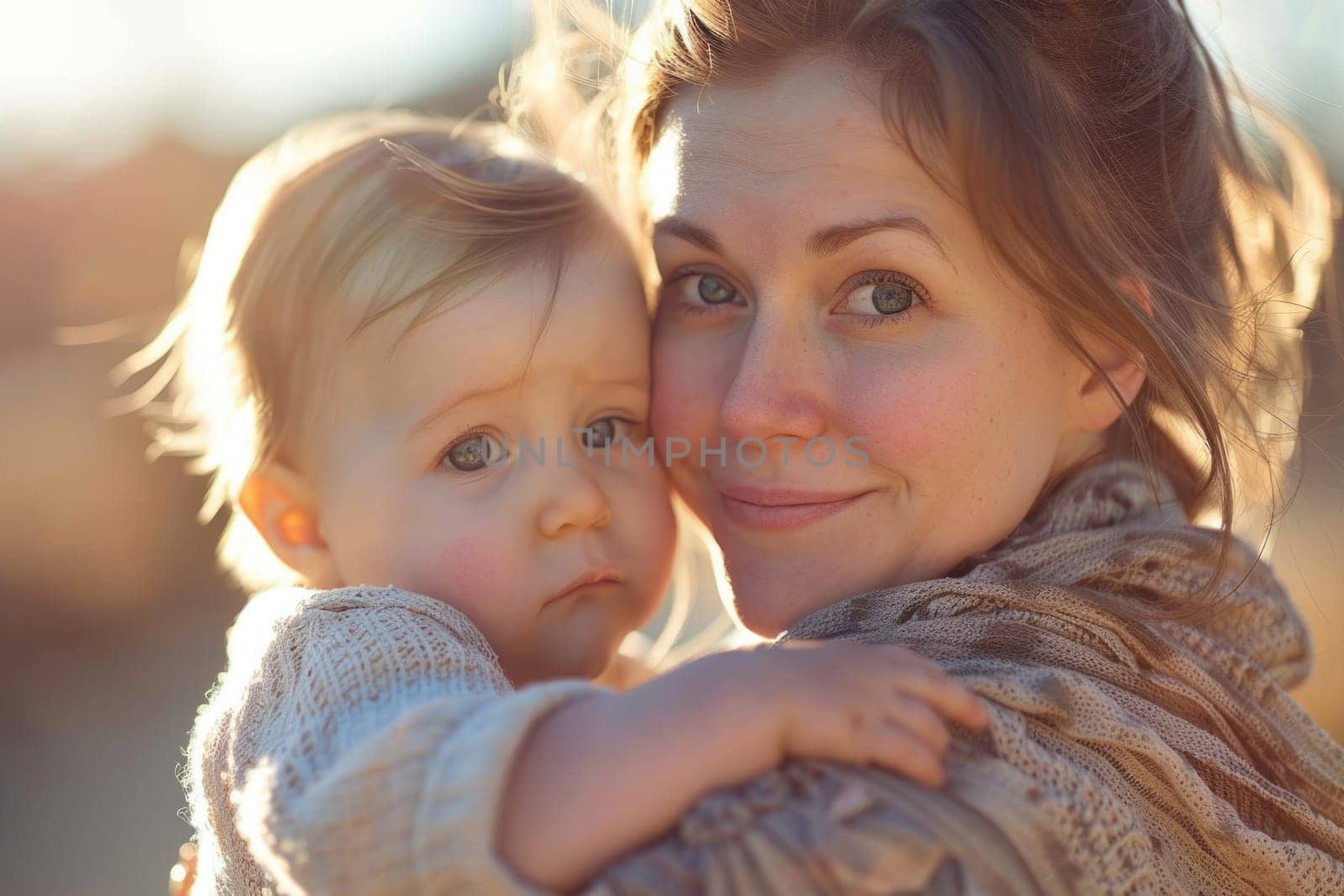 Happy young mom hold in hands cute baby show love care. Smiling biracial mother embrace cuddle small newborn infant child. Motherhood, childcare concept. ai generated