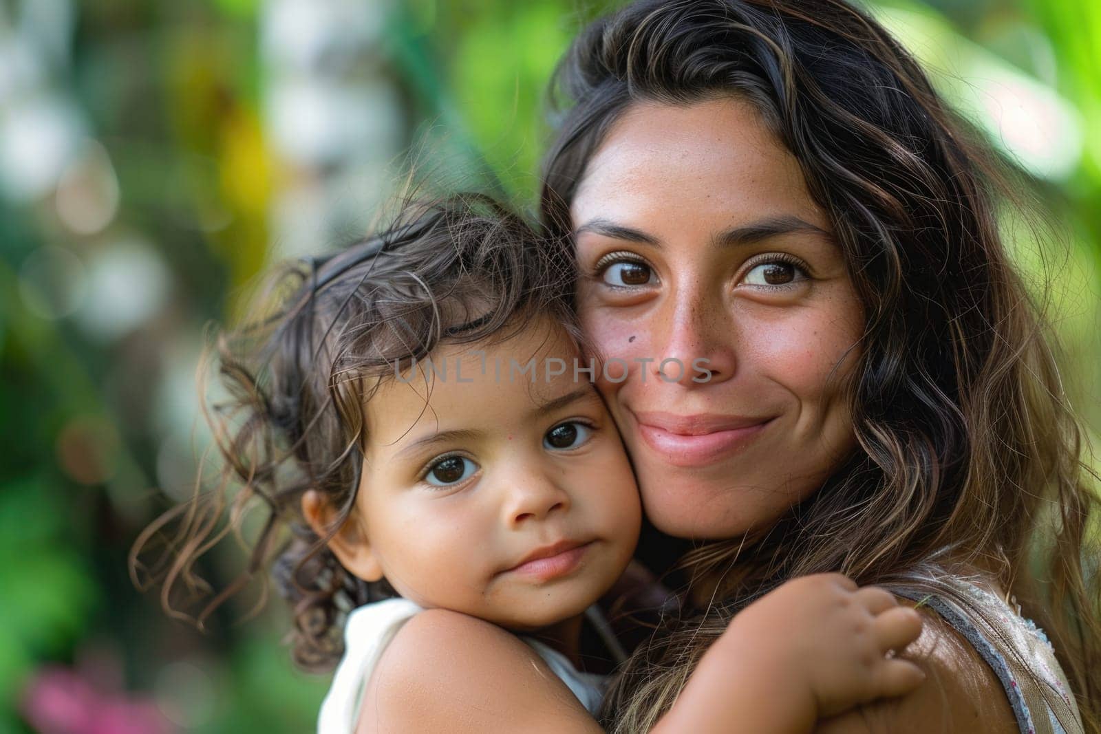 Happy young latin mom hold in hands cute baby show love care. Smiling biracial mother embrace cuddle small newborn infant child. Motherhood, childcare concept. ai generated