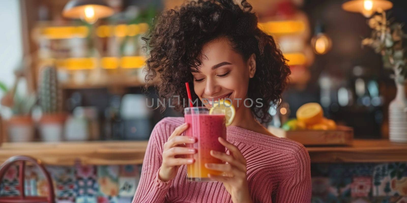 happy pregnant woman drinking green vegetable juice or smoothie at home. ai generated by Desperada